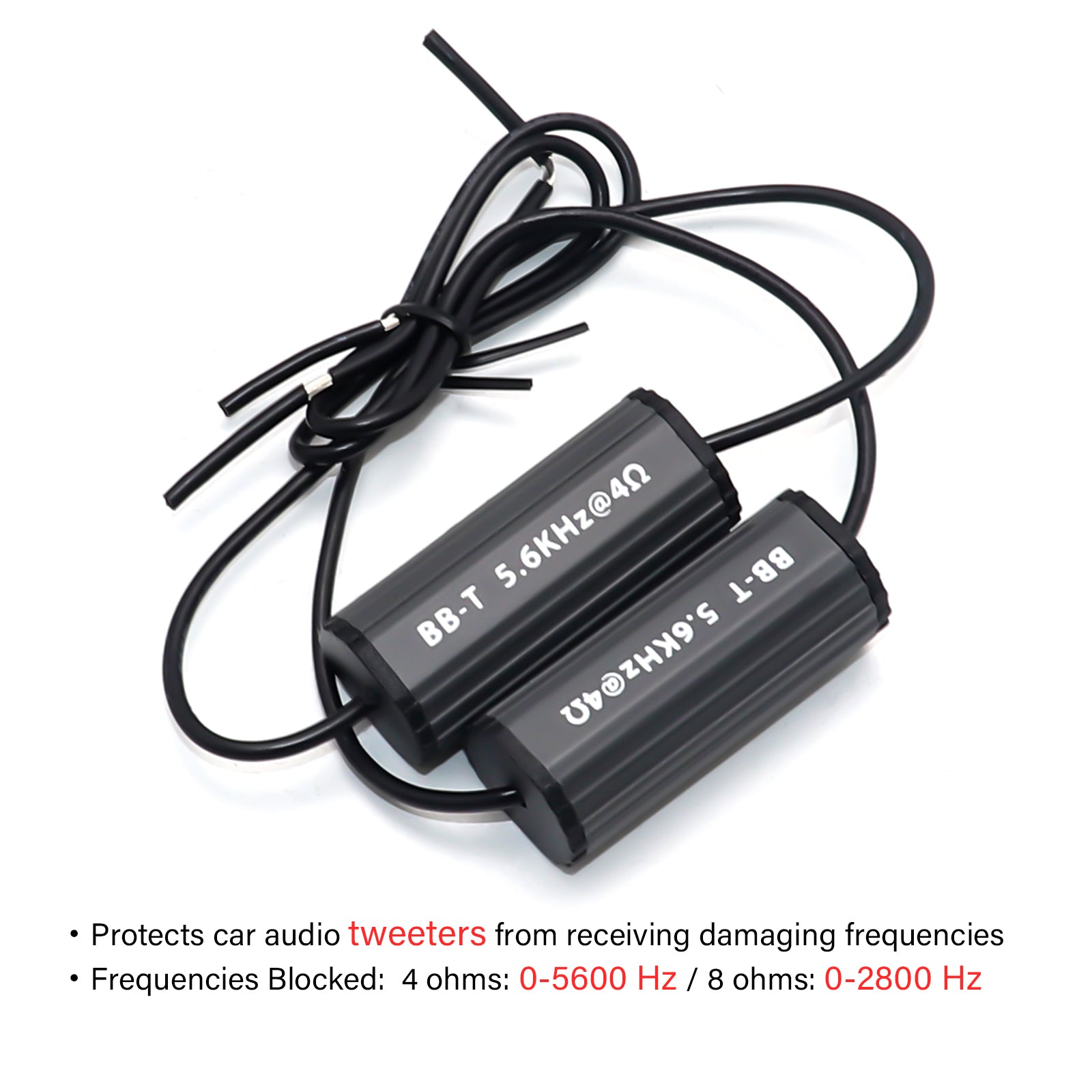 BB-T - Bass Blocks Designed to Protect Car Audio Tweeters, Eliminate Frequencies 0-5.6khz at 4ohms, Pair