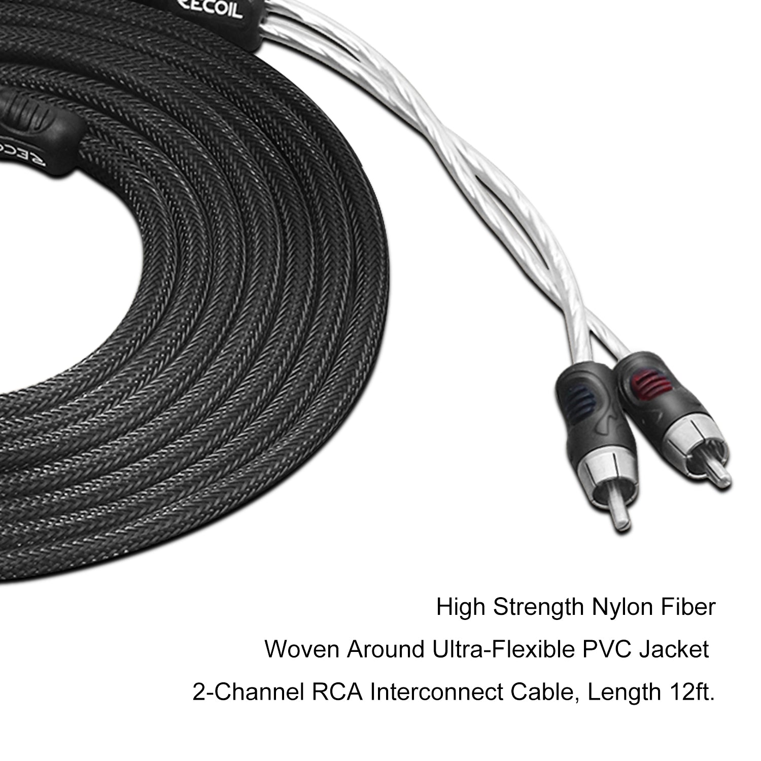 PCI212 - Premium 100% Oxygen Free Copper 12ft 2-channel RCA Audio Interconnects Cable, Double Shielded with Noise Reduction