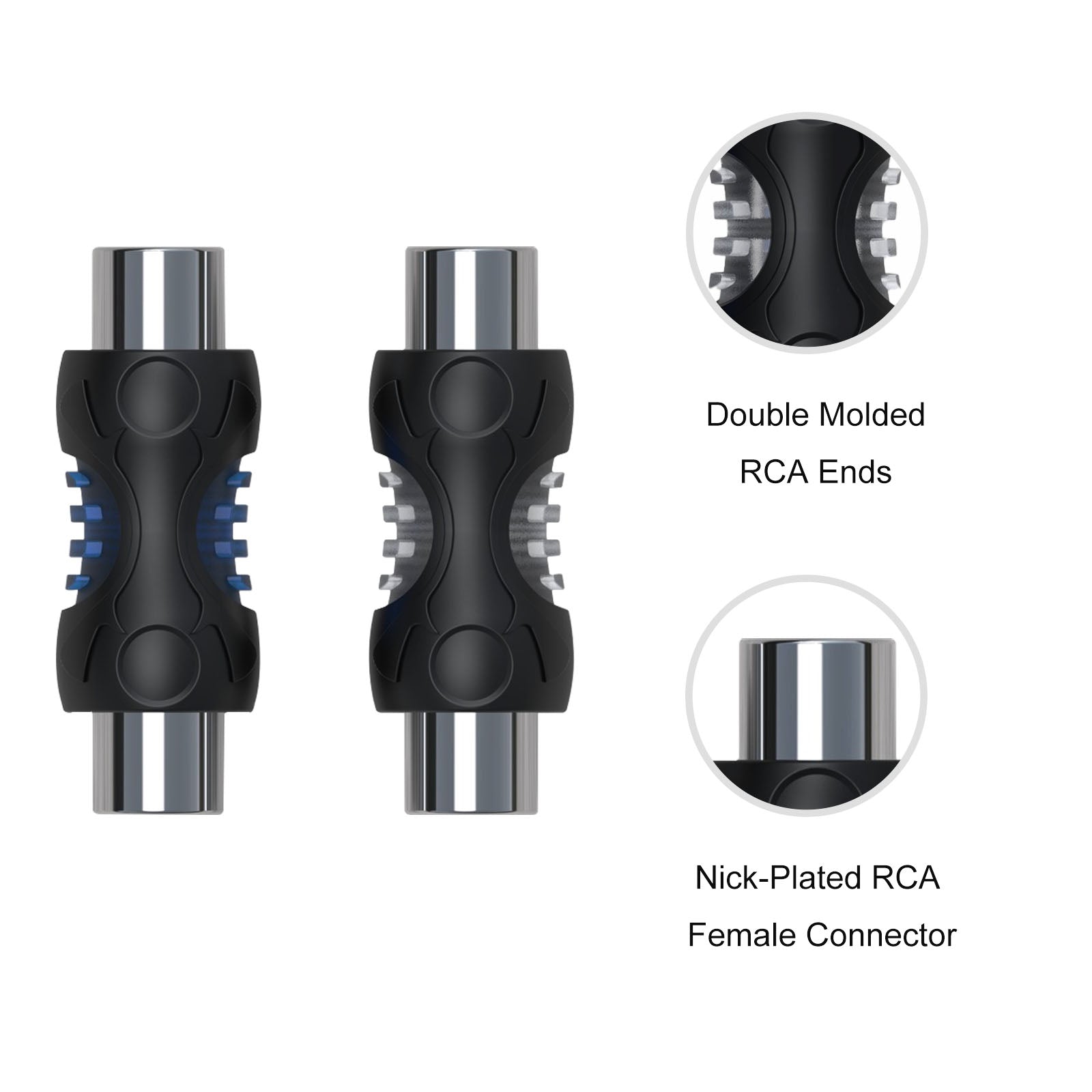 RCC-F8 - 8-pack RCA Female to RCA Female Coupler, Dual Injection Molded RCA Adapter Cable Extension Connector for Amplifier, Subwoofer, Mixer, Speaker