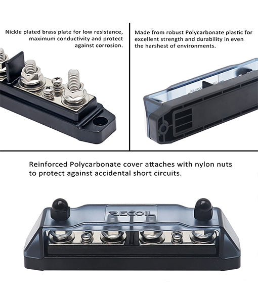 BBPG4 - Bus Bar Positive and Negative 4 X 5/16” Studs and 4 X #8 Screw Terminals Power Distribution Block Busbar with Ring Terminals