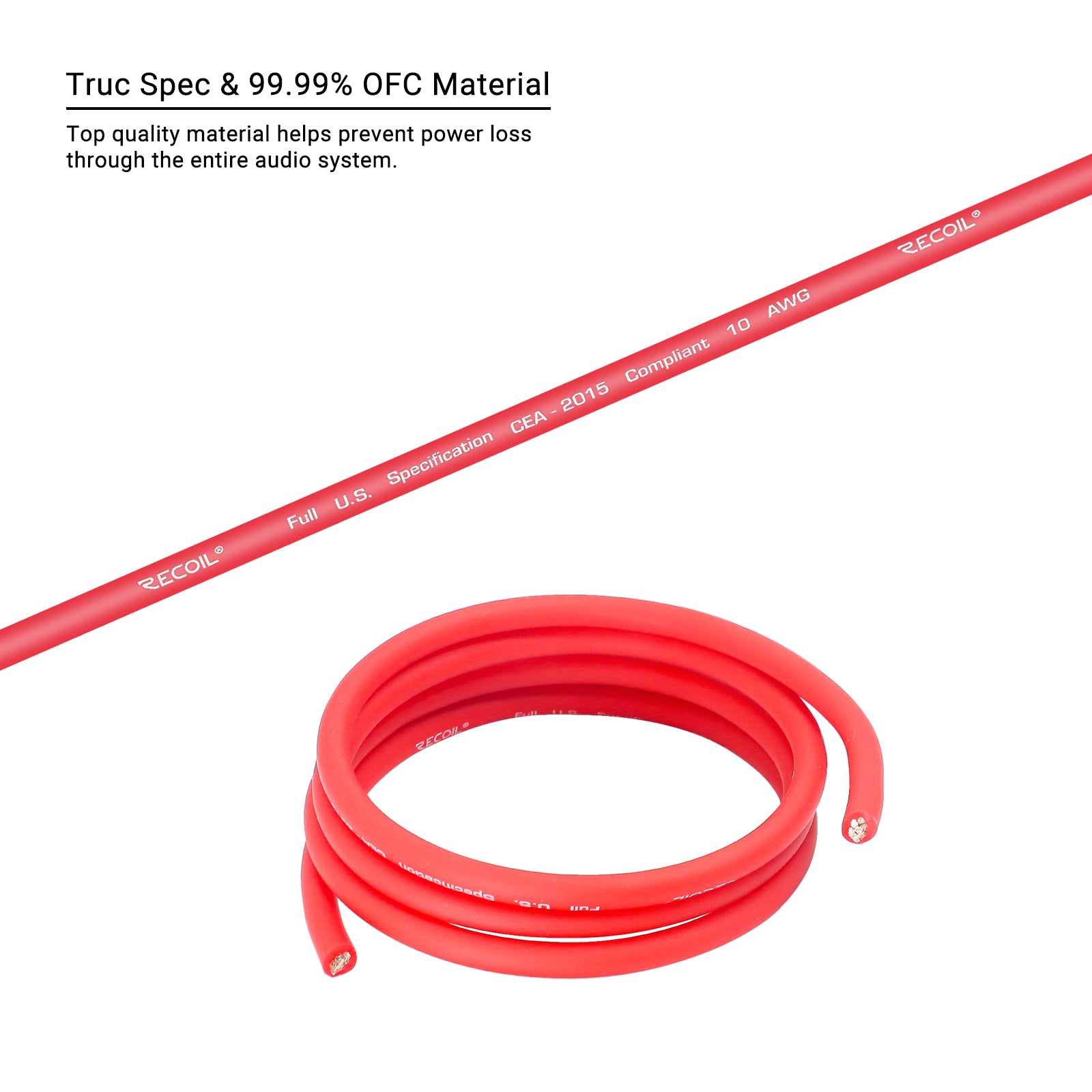PW10-250 - Premium True Spec 10 Gauge Power Wire, 99.9% Oxygen-free Pure Copper , Flexible Soft Touch Red PVC Jacket (250 Feet/spool)