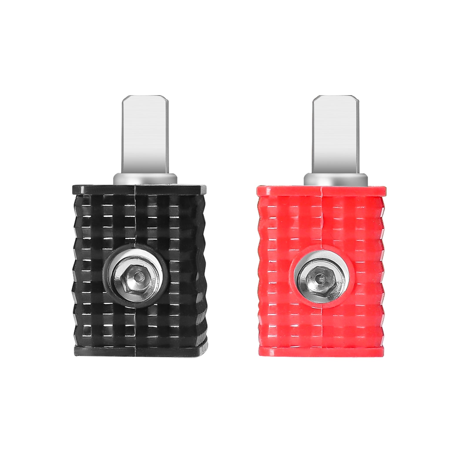 WRD04 - Amplifier Power/ground Input Wire Gauge Reducer Brass Dual 1/0 Gauge to 4 Gauge with Red/black Silicon Covers, Marine-grade Satin Chrome Finish, Pair
