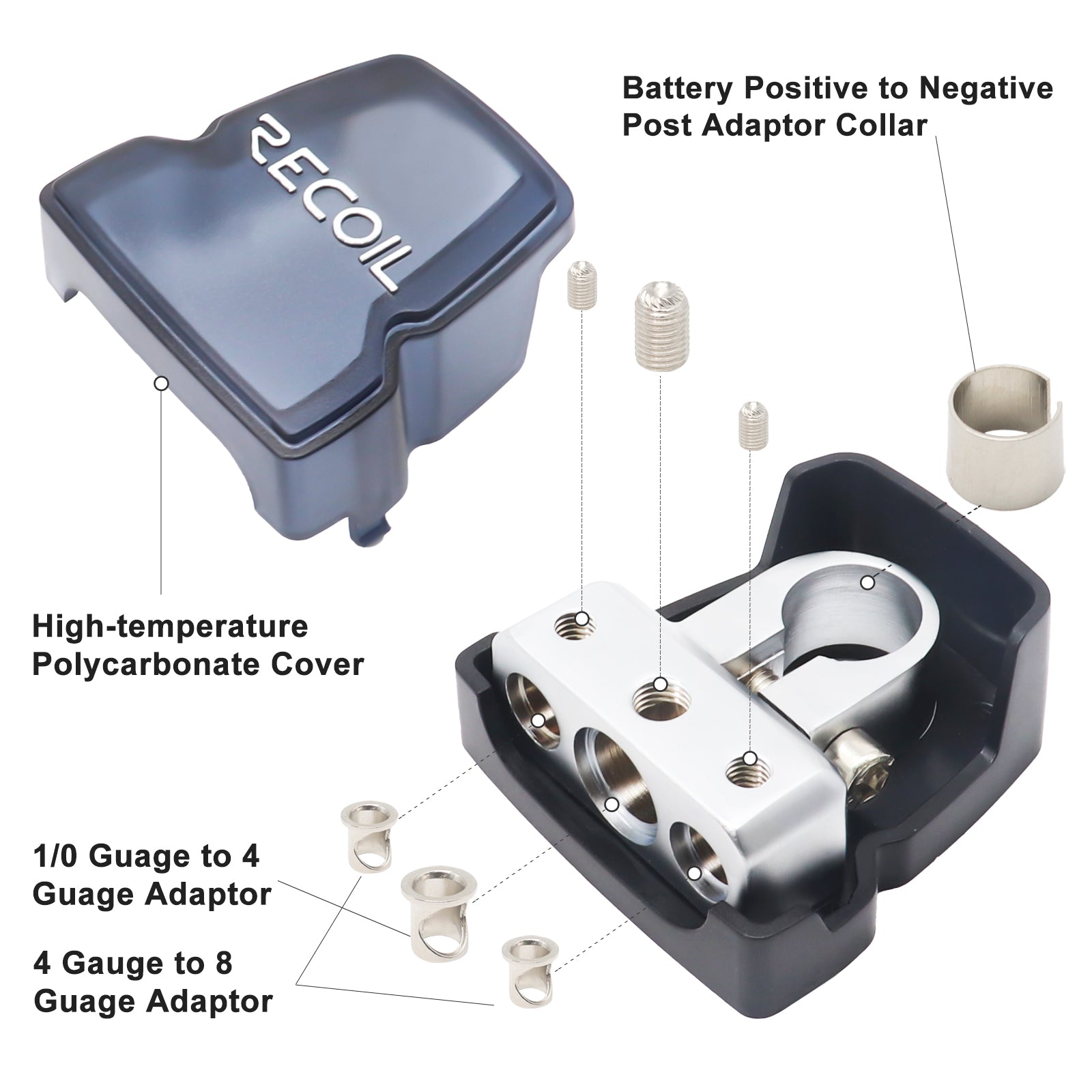 PBT-1024 - 2 Pack Premium Solid Brass Positive/negative Battery Terminals with One 0/2/4 Gauge Output and Two 4/8 Gauge Outputs