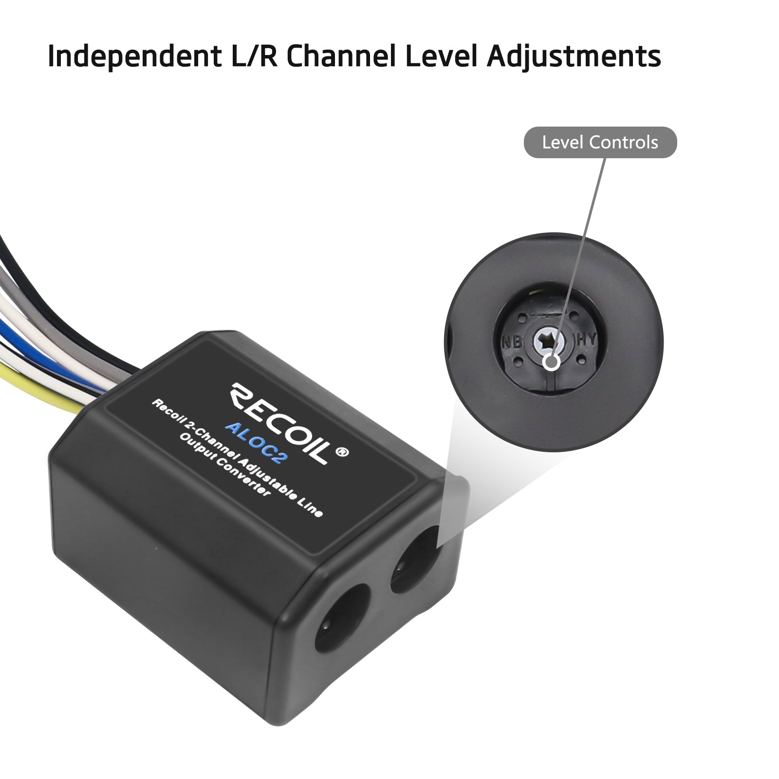 ALOC2 - Recoil 2-channel Speaker Cable to RCA Adjustable Line Output Converter with Remote