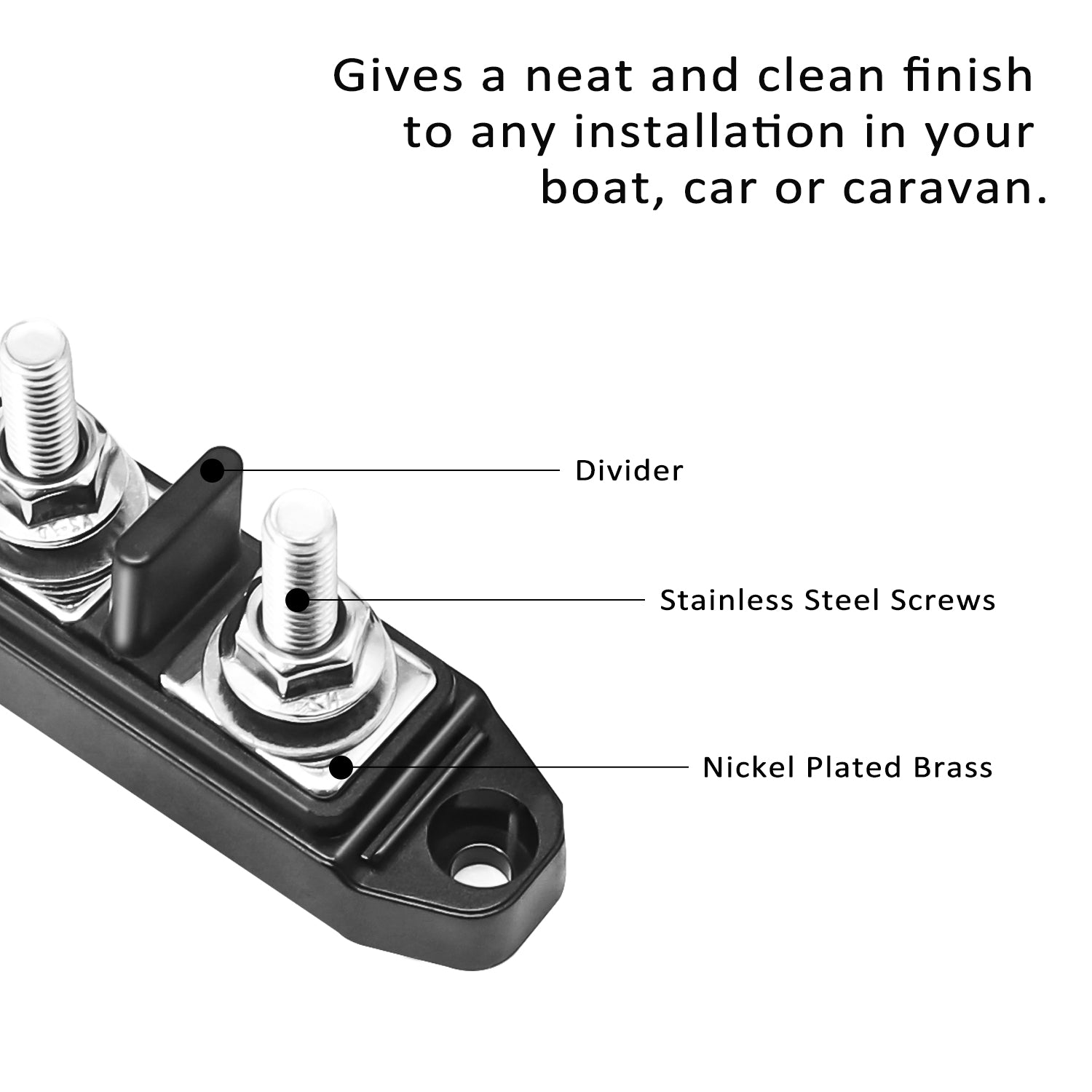 S2PG-14 - Insulated 2 Position Power & Ground Busbar 2 X M5 Studs Terminal Power Distribution Block with Ring Terminals