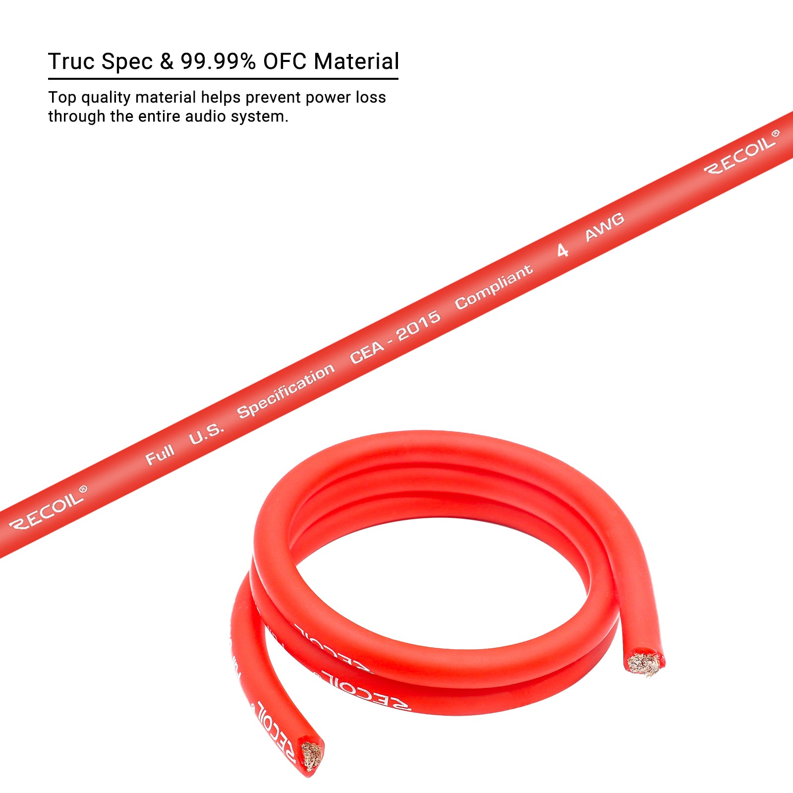 PW4-80 - Premium True Spec 4 Gauge Power Wire, 99.9% Oxygen-free Pure Copper , Flexible Soft Touch Red PVC Jacket (80 Feet/spool)