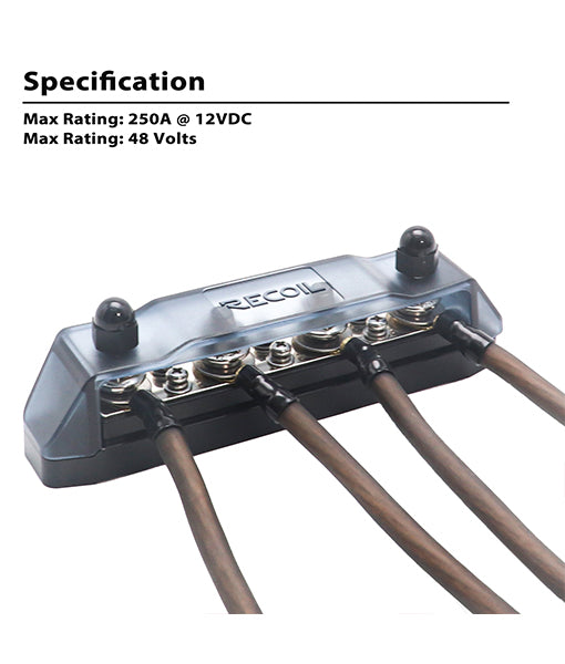 BB46P - Busbar 4 X 3/8” Studs 6 X #8 Screw Terminals Red & 4 X 5/16” Studs 6 X #8 Screw Terminals Black Power Distribution Block with Ring Terminals (pair)