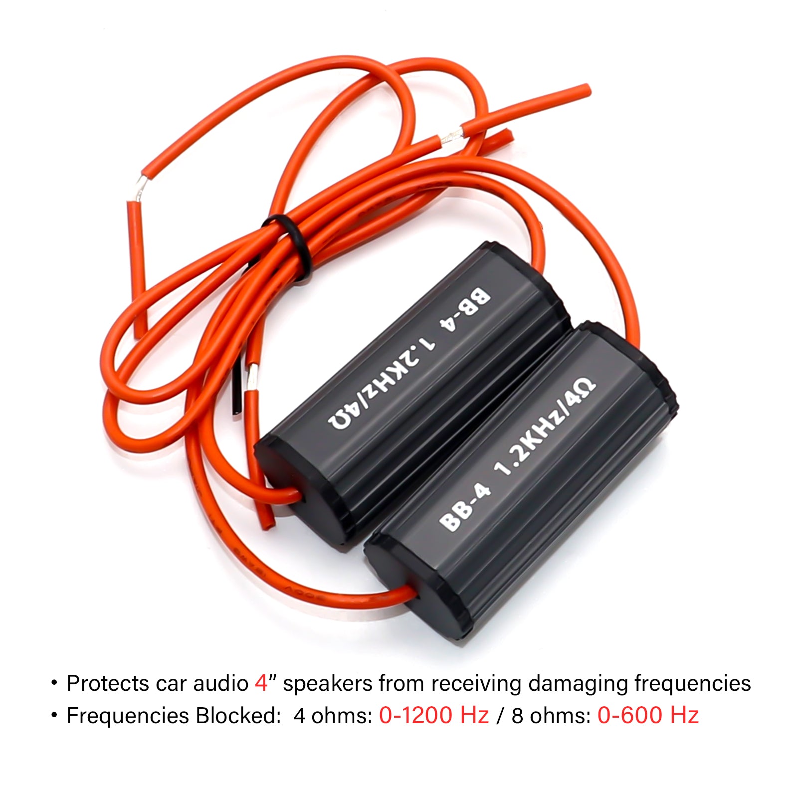 BB-4 - Bass Blocks Designed to Protect Car Audio 4 Inch Speakers, Eliminate Frequencies 0-1.2khz at 4ohms, Pair