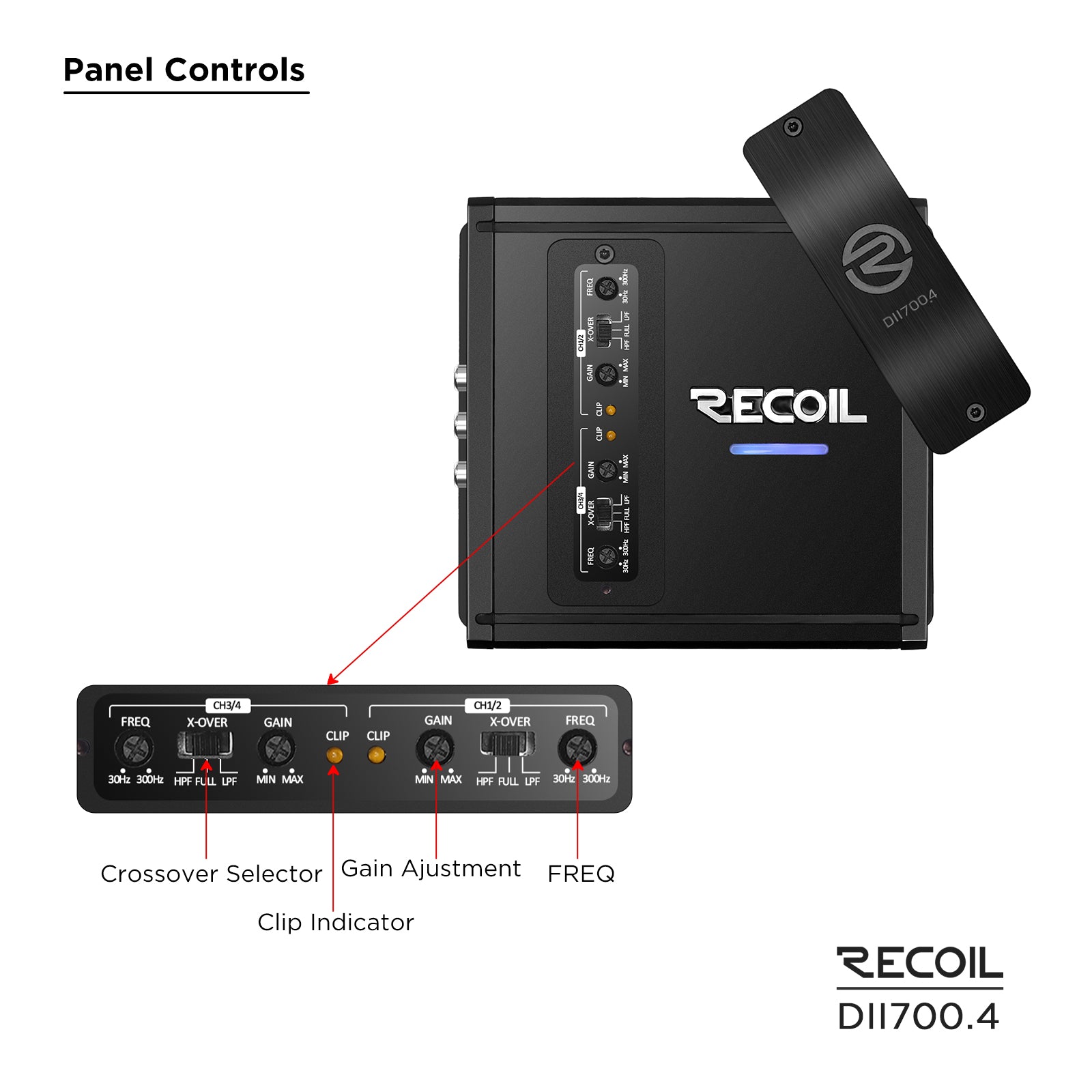 DII700.4 - Ultra Compact Full Range Class-D 4-channel Car Audio Amplifier, Max 1,400 Watts, 2-4 OHM Stable, Bridgeable