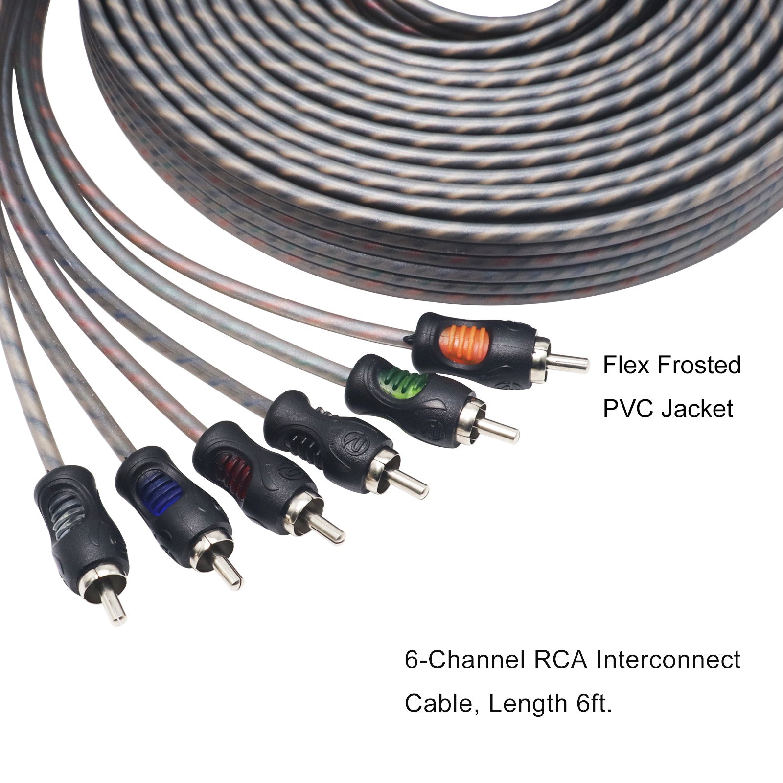 RCI66 - 100% Oxygen Free Copper 6ft 6-channel RCA Audio Cable, Twisted Pair with Noise Reduction