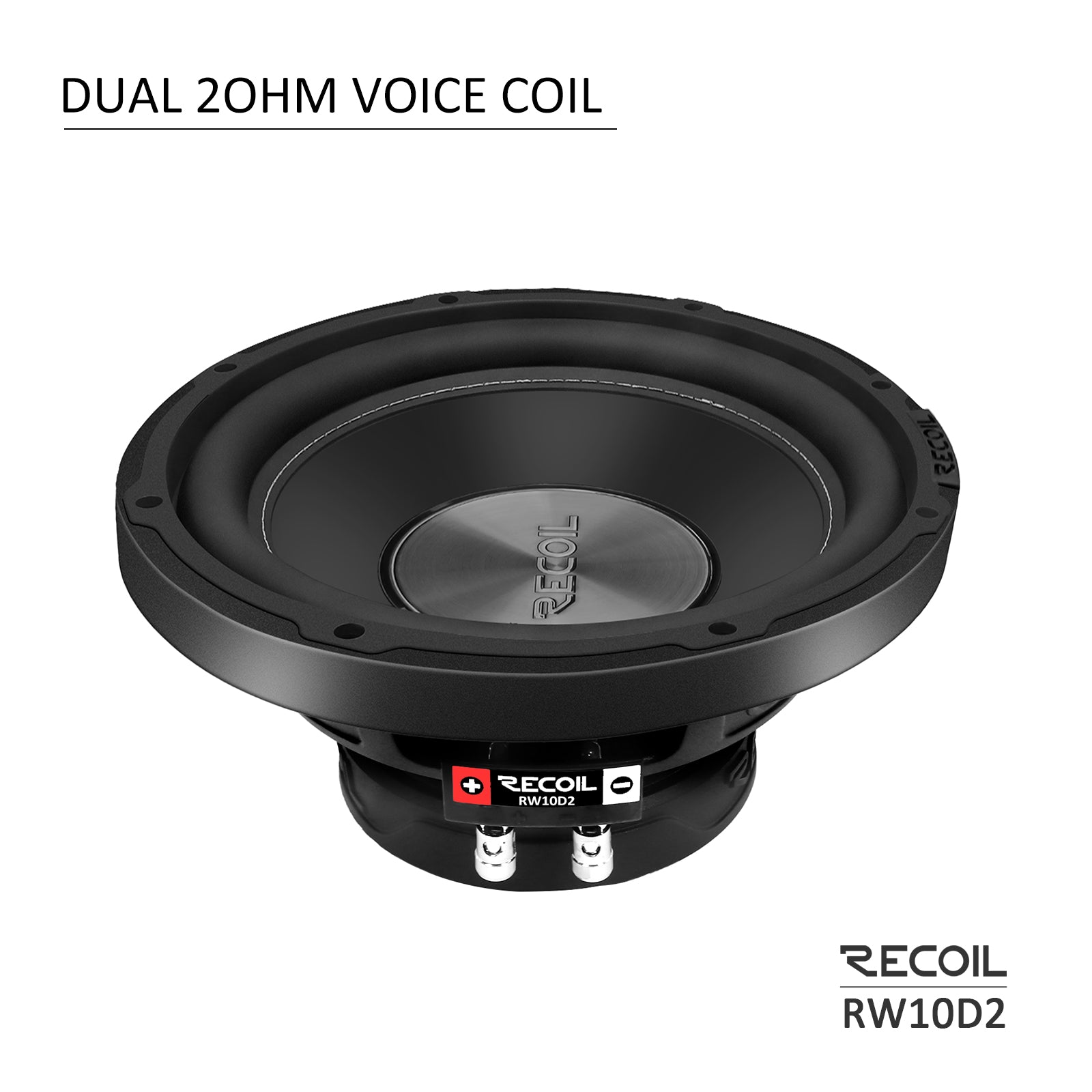 RW10D2 - Echo Series 10 Inch Subwoofer - 500 Watts Power Dual 2 OHM Voice Coil, 2" Black-coated 4 Layer High Temperature Voice Coil, Competition Grade Pressed Paper Cone