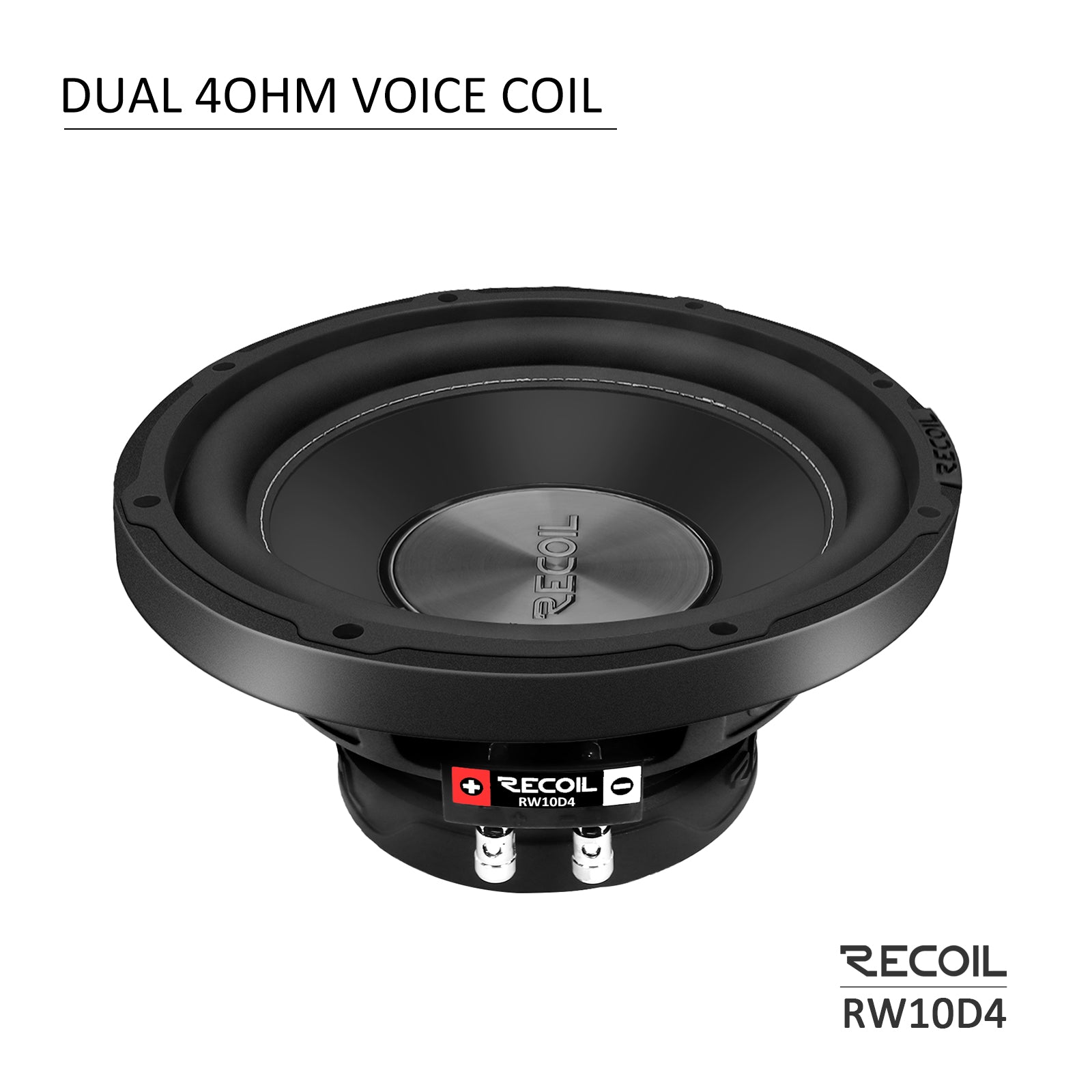 RW10D4 - Echo Series 10 Inch Subwoofer - 500 Watts Power Dual 4 OHM Voice Coil, 2" Black-coated 4 Layer High Temperature Voice Coil, Competition Grade Pressed Paper Cone