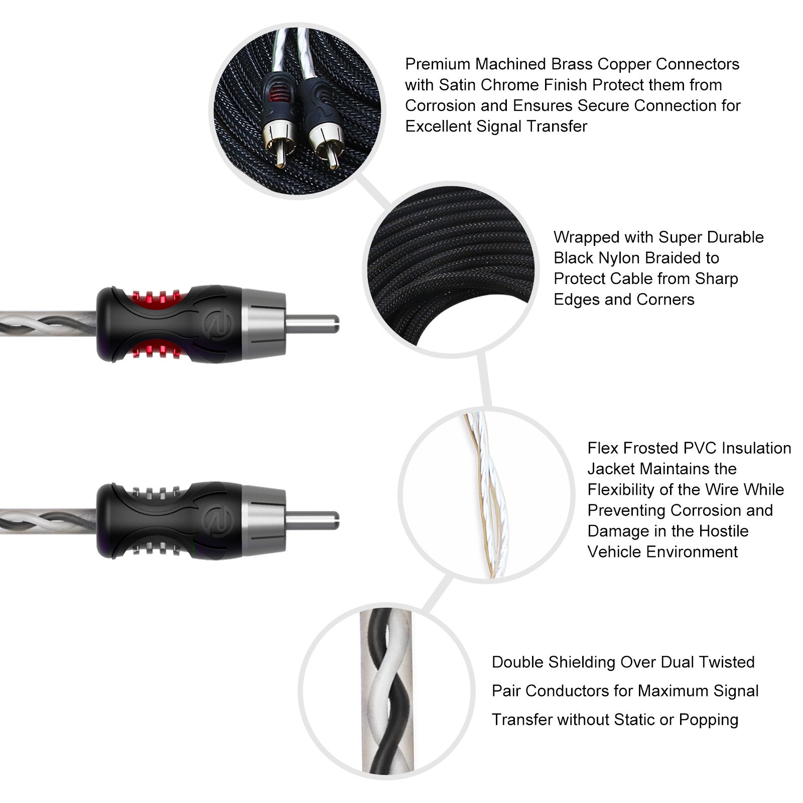 PCI29 - Premium 100% Oxygen Free Copper 9ft 2-channel RCA Audio Interconnects Cable, Double Shielded with Noise Reduction