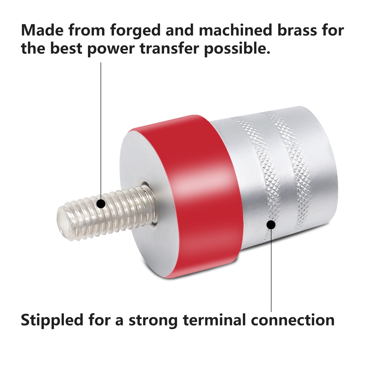 BTA6 - Battery Terminal Adaptor M6 Screw to Sae Top Posts, Solid Brass, Marine-grade Satin Chrome Finish, Positive & Negative Pair