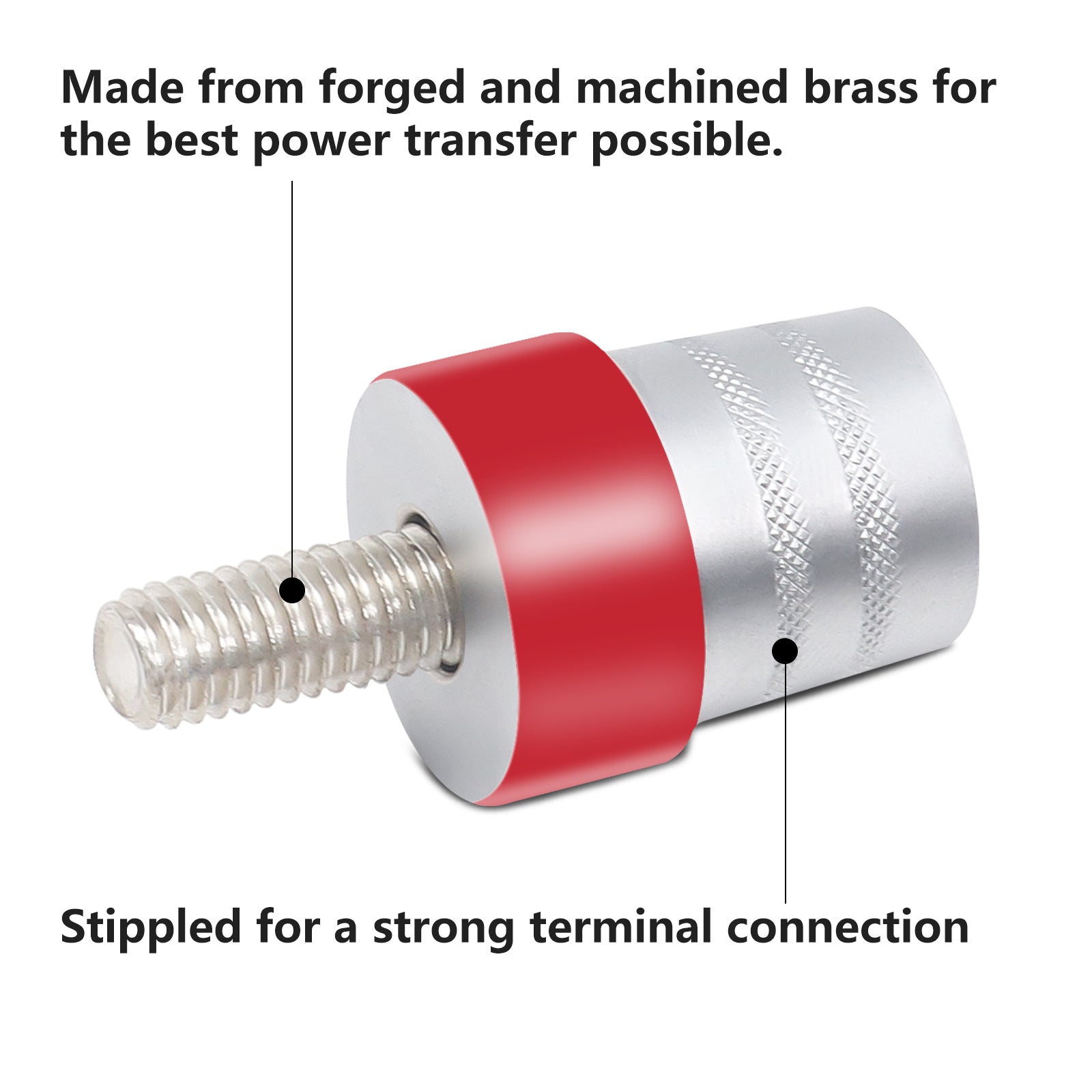 BTA8 - Battery Terminal Adaptor M8 Screw to Sae Top Posts, Solid Brass, Marine-grade Satin Chrome Finish, Positive & Negative Pair