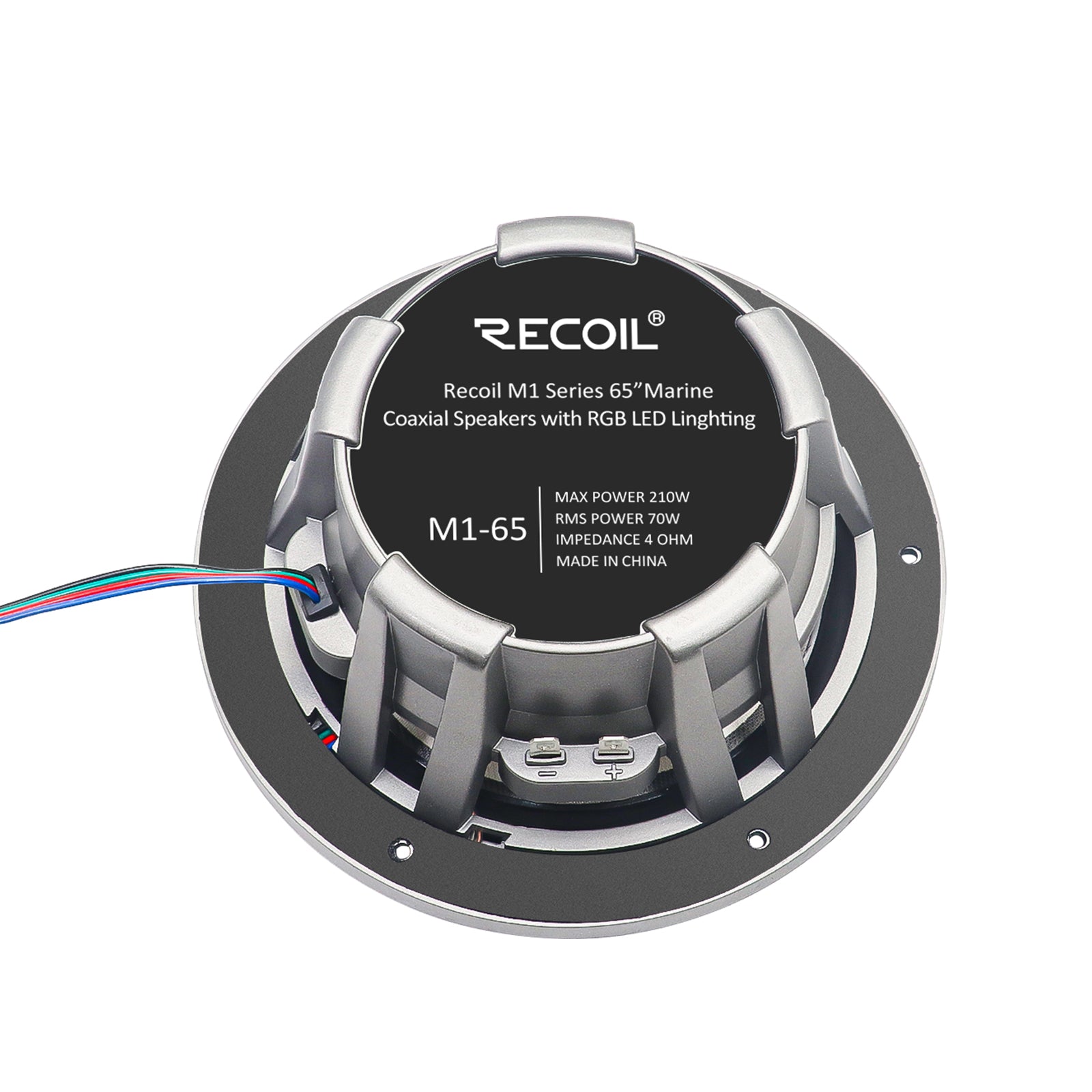 M1-65K - M1 Series 6.5 Inch 2-way Marine Boat & Utv/atv Coaxial Speakers with Built-in RGB LED Lighting, Include RGB LED Speaker Rings and Controller, One Pair of Each Dark Silver and White Grilles