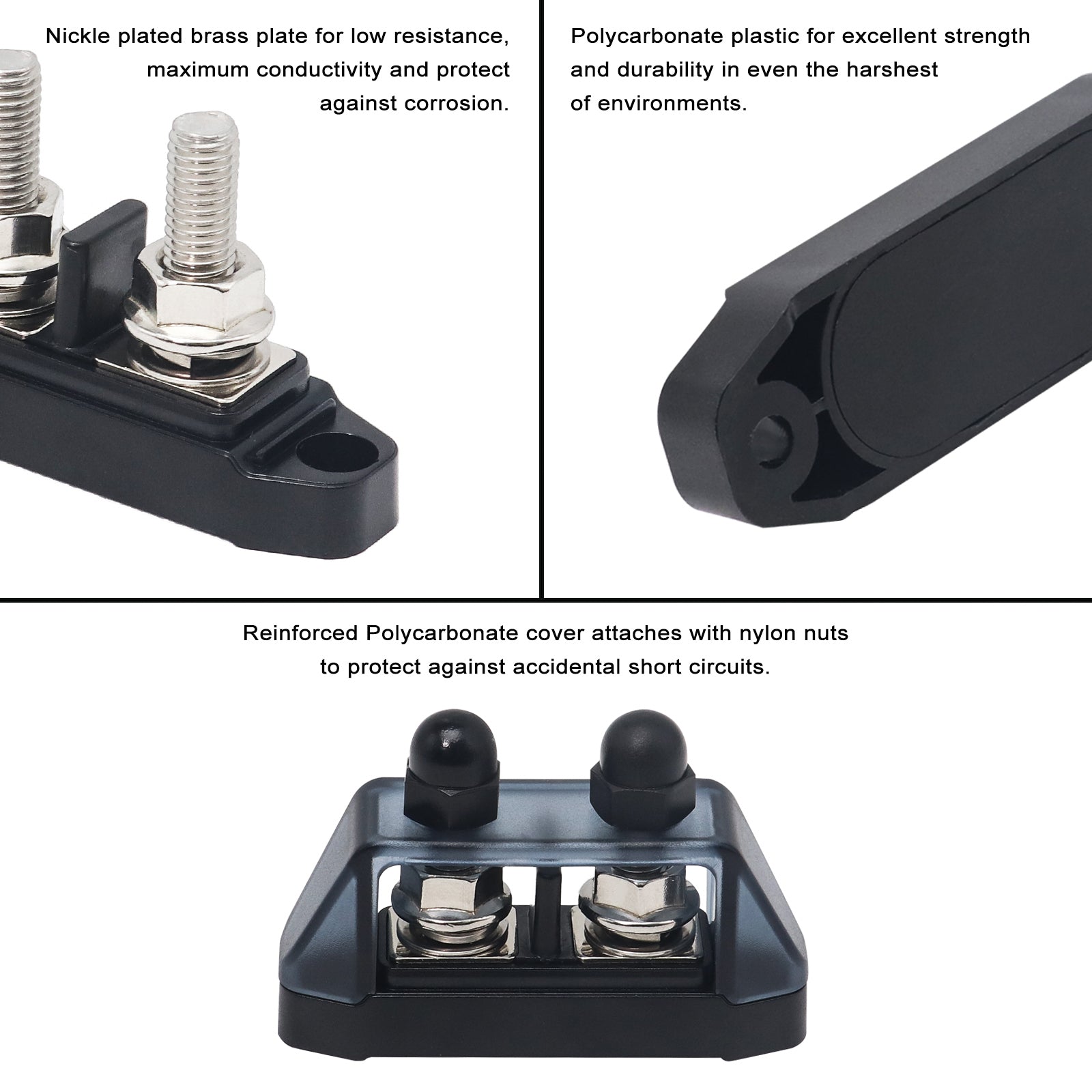 S2P-516 - Insulated 2 Position Busbar 2 X 5/16” Studs Terminals Power Distribution Block with Ring Terminals