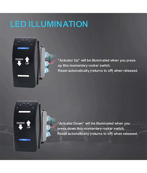 LAS2 - DPDT 20a 12v DC Motor Polarity Reversing Momentary Rocker Switch with Pigtail Wire Actuator