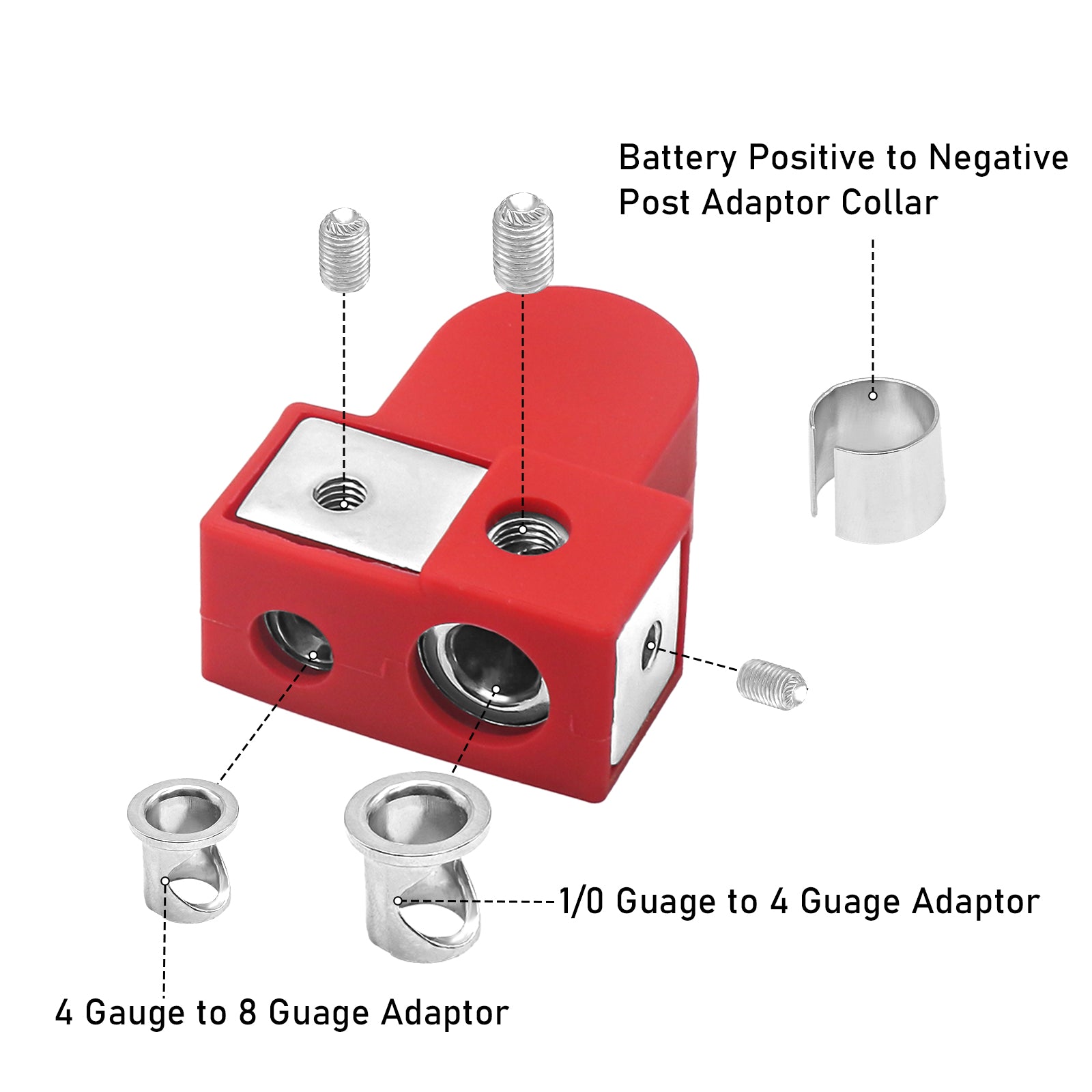 BTO - Solid Brass Positive/negative Battery Terminals with Adaptor Collars, 1x0/2/4 Gauge & 1x4/8 Gauge Outputs, Top-mounted or Side-mounted Power Ring Provision and Oem Post Adapter