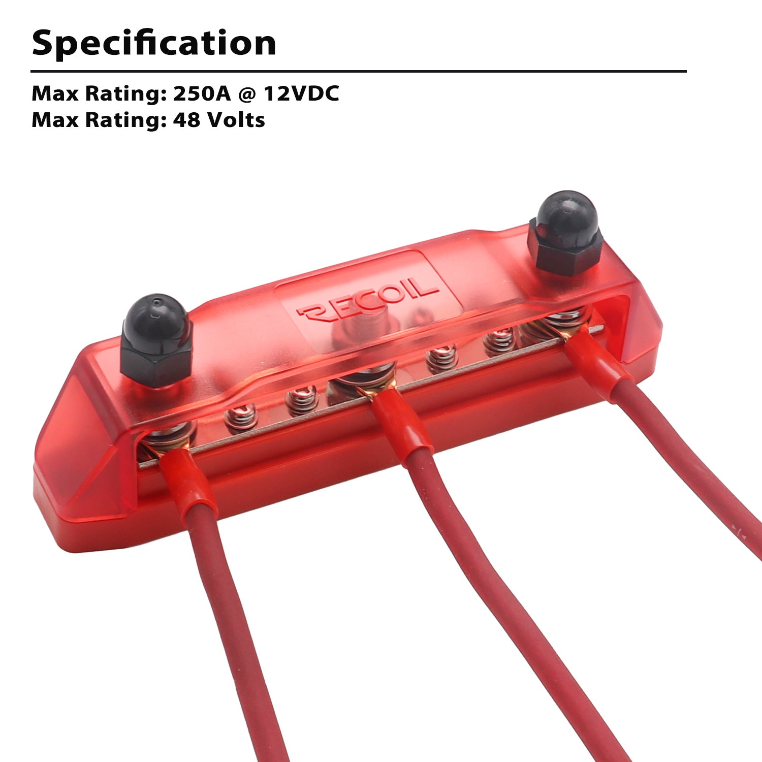 BB38P - Busbar 3 X 3/8” Studs 8 X #8 Screw Terminals (red) & 3 X 5/16” Studs 8 X #8 Screw Terminals (black) Power Distribution Block with Ring Terminals, Pair
