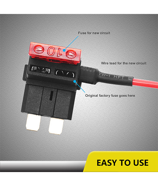 FT1-10 - Recoil 12v Car Add-a-circuit, Fuse Tap Adapter, ATO ATC Blade Fuse Holder, with 10a, 20a Fuse (10 Pack)