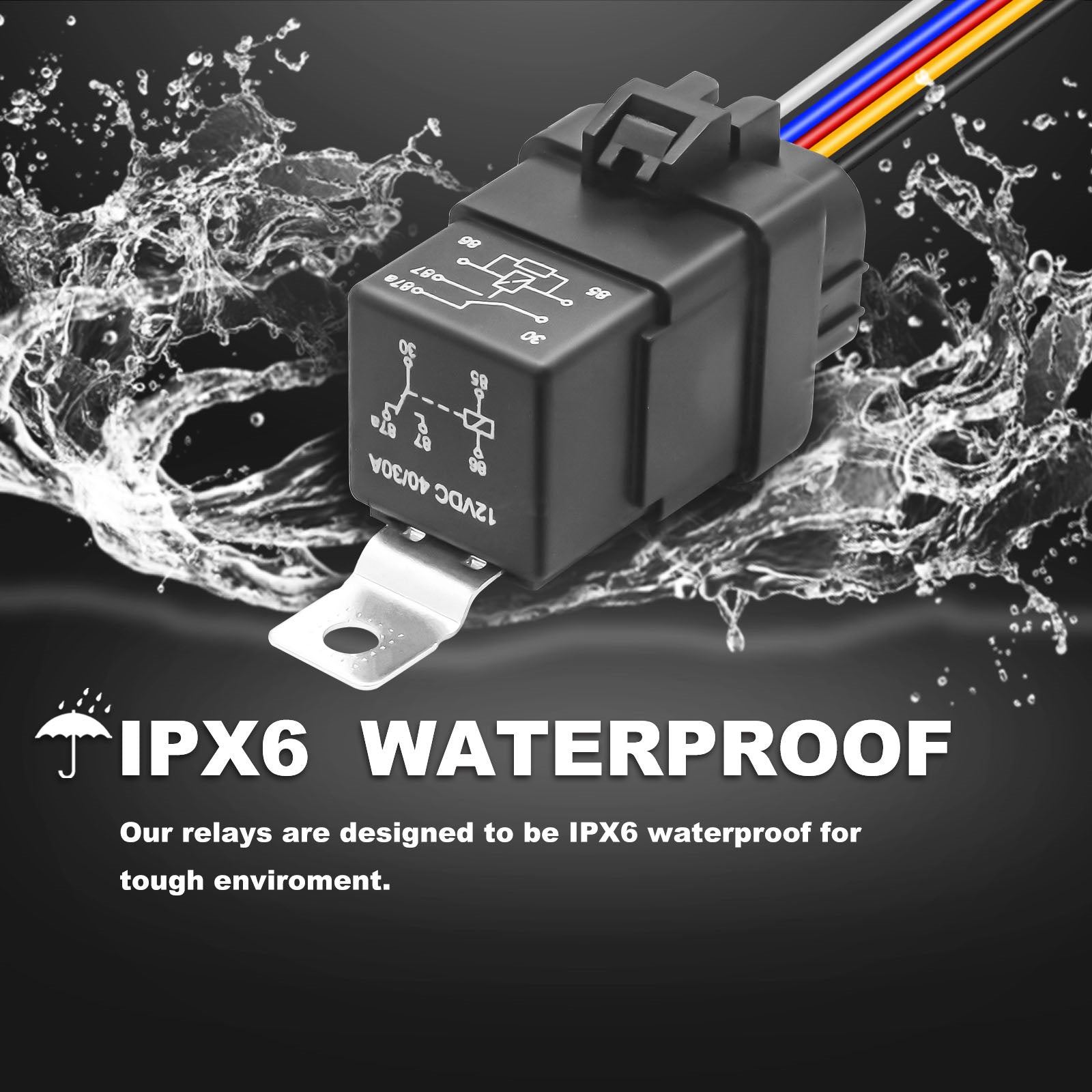 WRL-K4 - Waterproof 5-pin 30/40a 12v SPDT Relays with Harness Sockets, Heavy Duty 12awg Tinned Copper Wire, Automotive Marine Relays Kits - 4 Pack