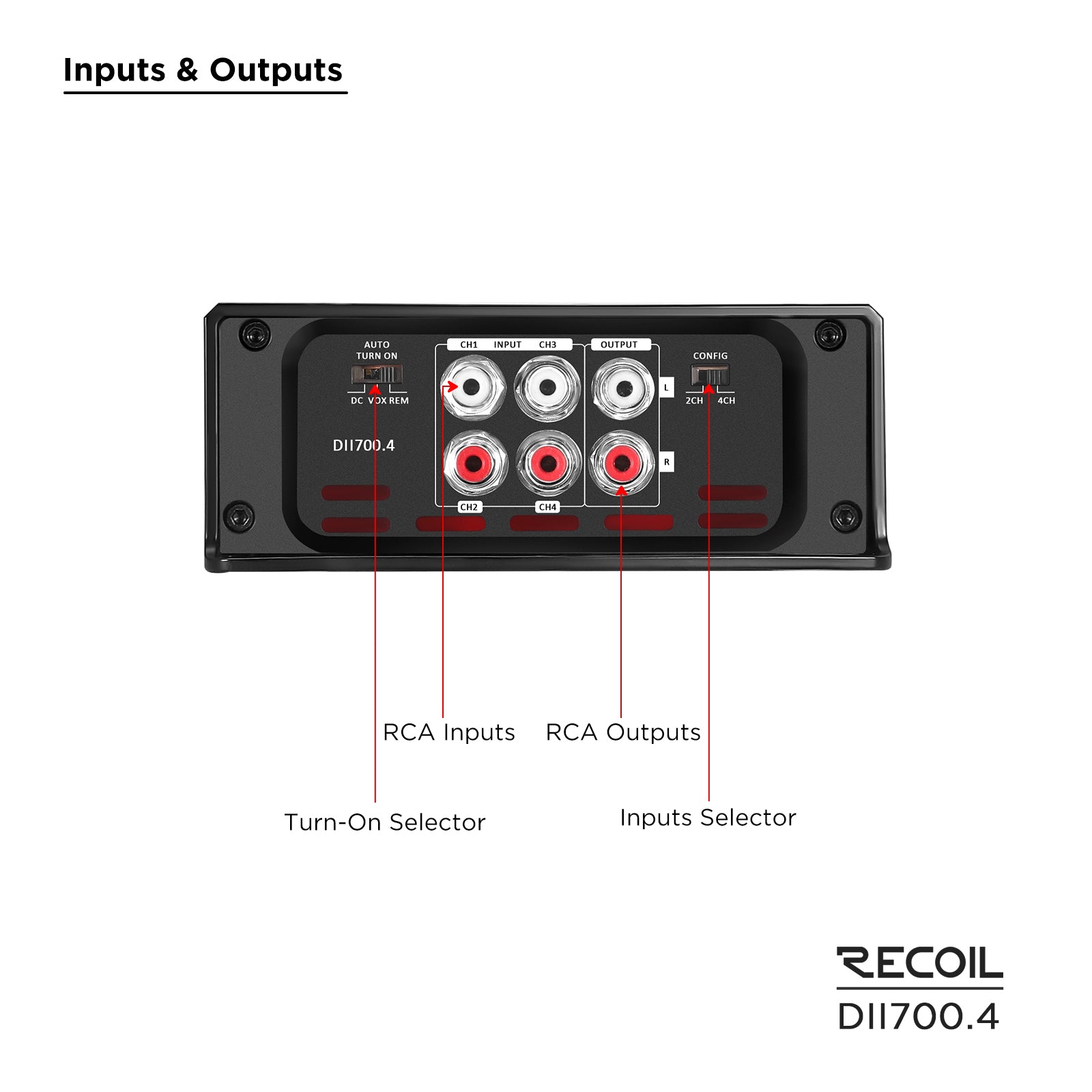 DII700.4 - Ultra Compact Full Range Class-D 4-channel Car Audio Amplifier, Max 1,400 Watts, 2-4 OHM Stable, Bridgeable