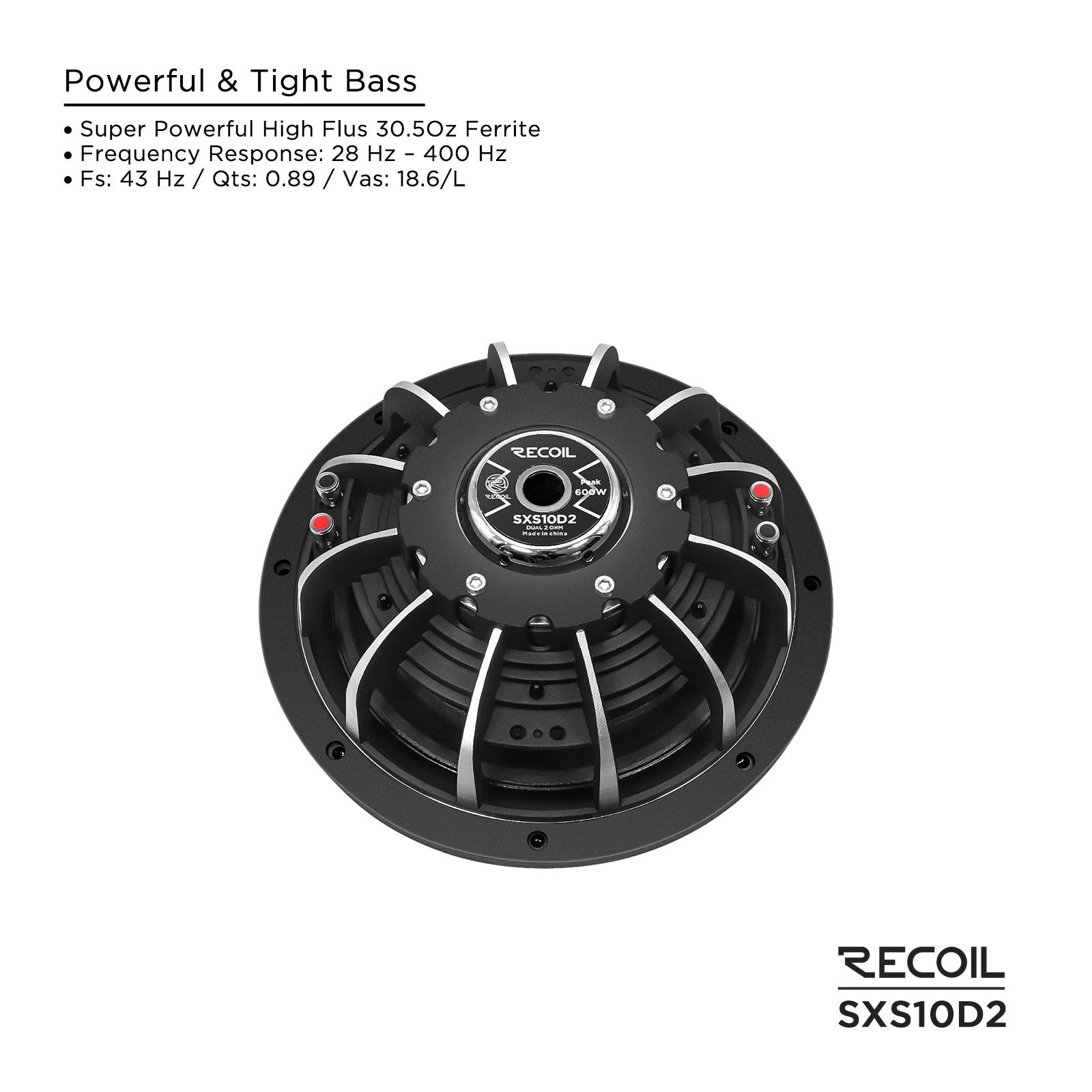SXS10D2 - Ultra Shallow 10 Inch Subwoofer - 600 Watts Power Dual 2