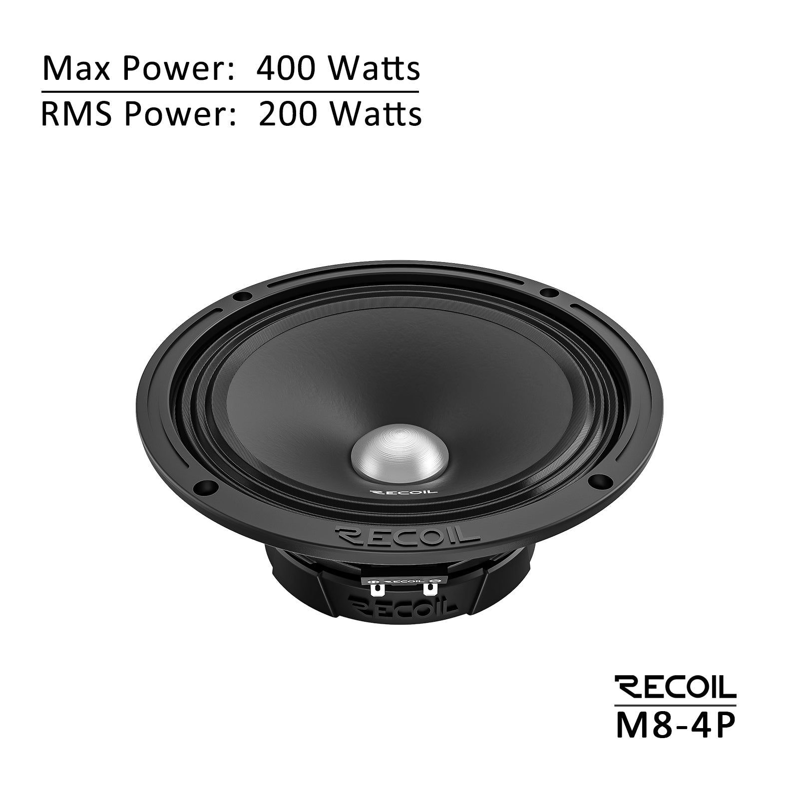 MS8-4P - 8-inch Midrange Pro Audio Car Speakers, 800 Watts Max (pair), 400 Watts RMS (pair), 4ohm, 1.5-inch High Temperature Kapton Voice Coil, Premium Quality Car Audio Door Speakers (pair)