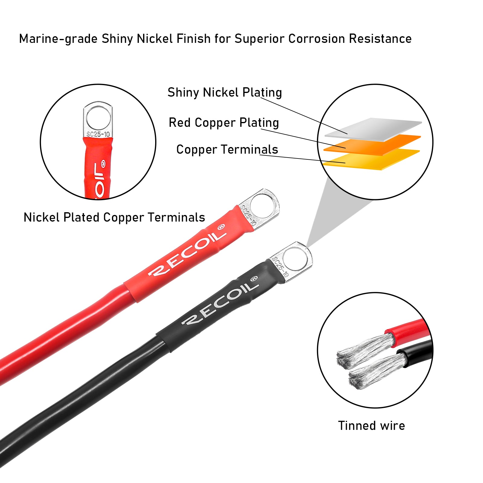 SPG4-2 - True Spec 4 Gauge 2ft Battery Inverter Cable Sets, Tinned 99.99% Oxygen Free Copper Wire with 3/8” Heavy Duty Ring Terminals for Solar, Auto, Car, RV, UTV, ATV, Motorcycle, Bike & Marine