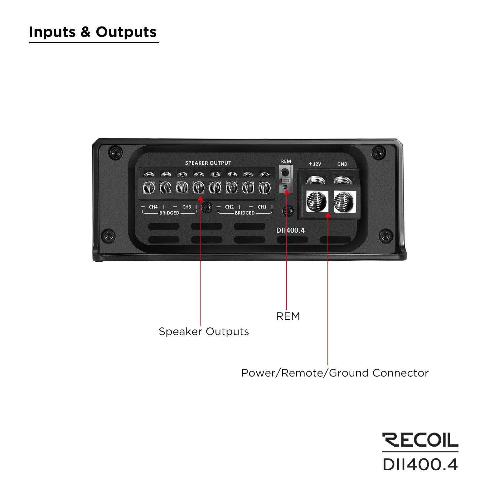 DII400.4 - Ultra Compact Full Range Class-D 4-channel Car Audio Amplifier, Max 800 Watts, 2-4 OHM Stable, Bridgeable