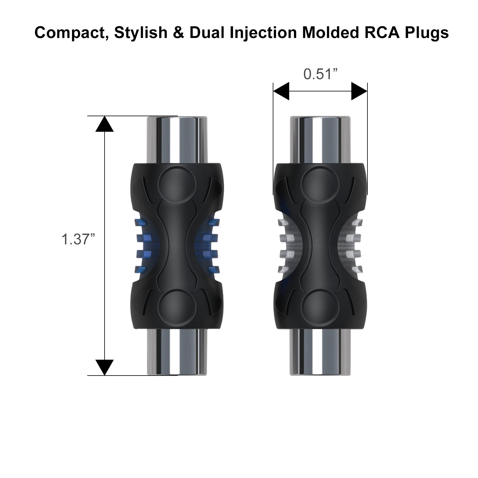 RCC-F8 - 8-pack RCA Female to RCA Female Coupler, Dual Injection Molded RCA Adapter Cable Extension Connector for Amplifier, Subwoofer, Mixer, Speaker