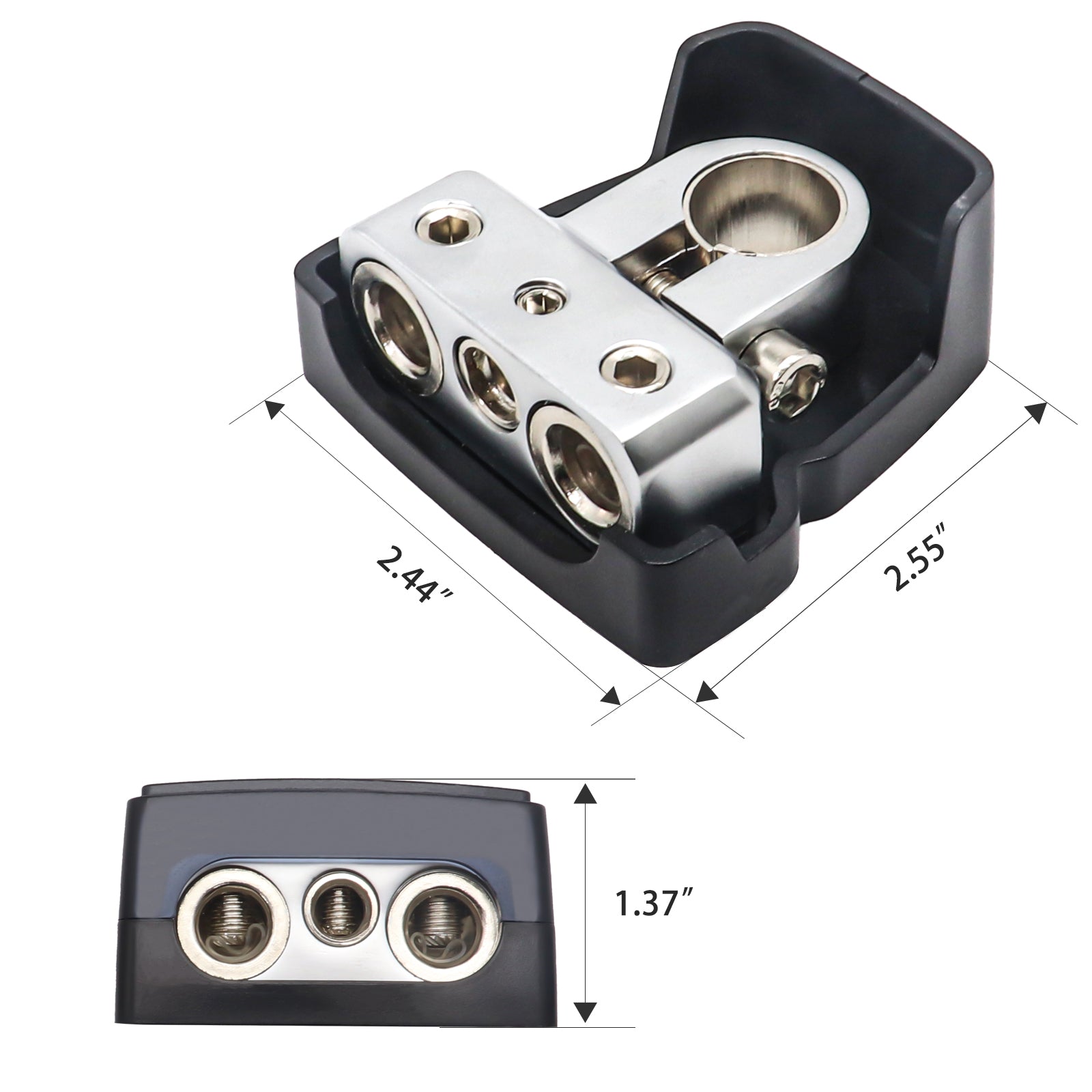 PBT-2028 - 2 Pack Premium Solid Brass Positive/negative Battery Terminals with Two 0/2/4 Gauge Outputs and Two 8 Gauge Outputs