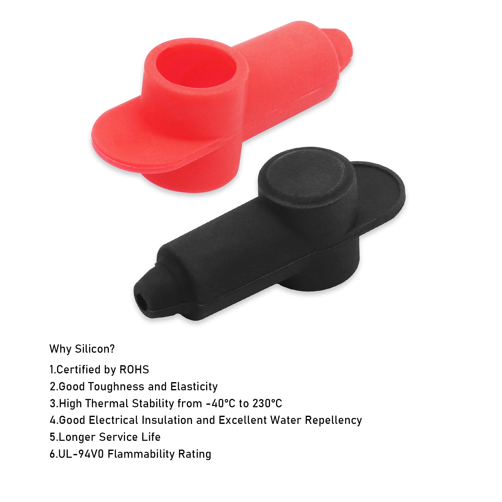BTTP-516 - Premium High Current 5/16” Feed-thru Panel Battery Terminal Connectors with Silicone Terminal Covers, Red & Black Pair
