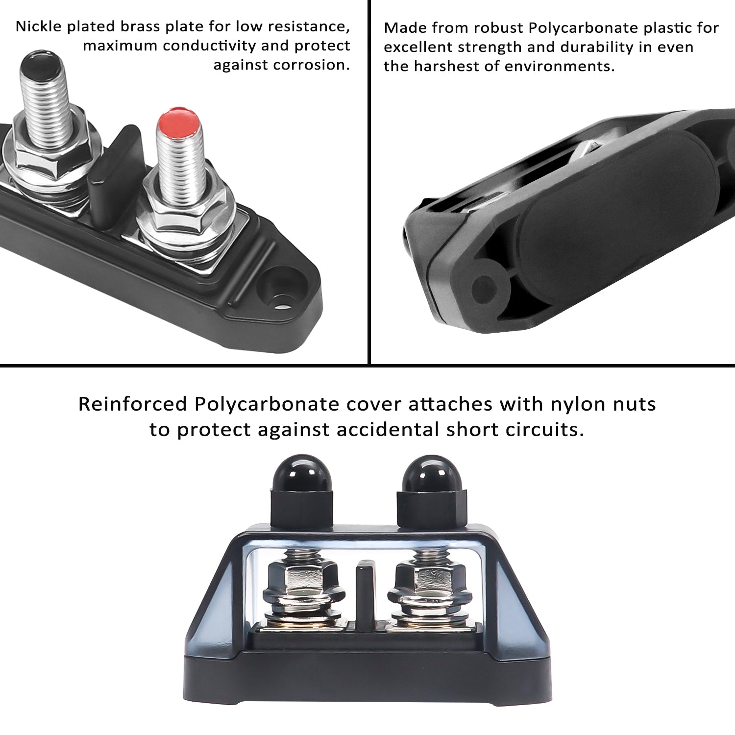 S2PG - Busbar Dual 5/16” Studs with Divider Positive and Negative 2-in-1 Terminal Power Distribution Block with Ring Terminals