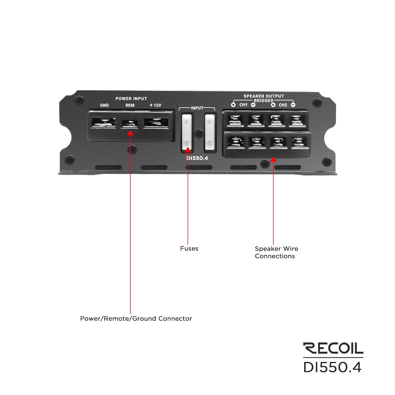 DI550.4 - Full-range Class-D 4-channel Car Audio Amplifier, 1,040 Watts, 2-4 OHM Stable, Mosfet Power Supply, Bridgeable