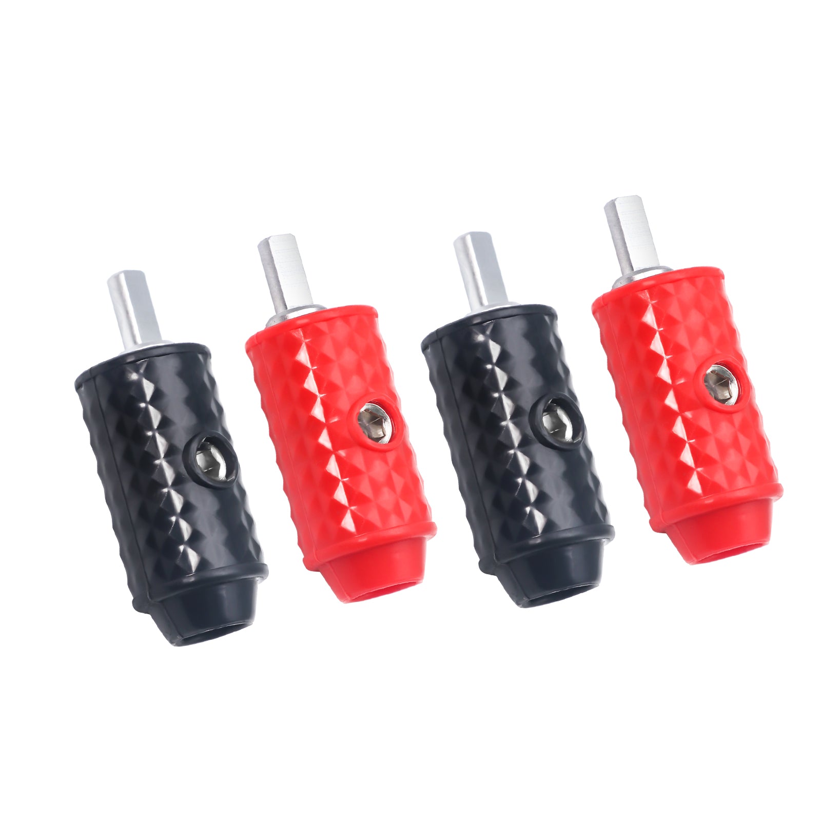 WR04Q - Amplifier Power/ground Input Wire Gauge Reducer Brass 1/0 Gauge to 4 Gauge with Red/black Silicon Covers, Marine-grade Satin Chrome Finish, Two Pair