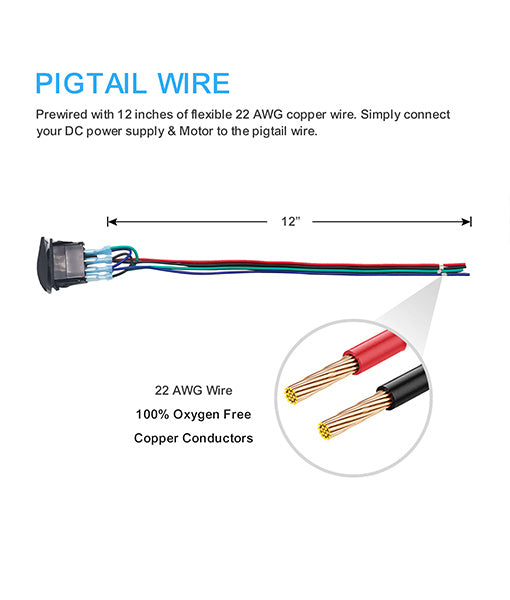 LAS2 - DPDT 20a 12v DC Motor Polarity Reversing Momentary Rocker Switch with Pigtail Wire Actuator