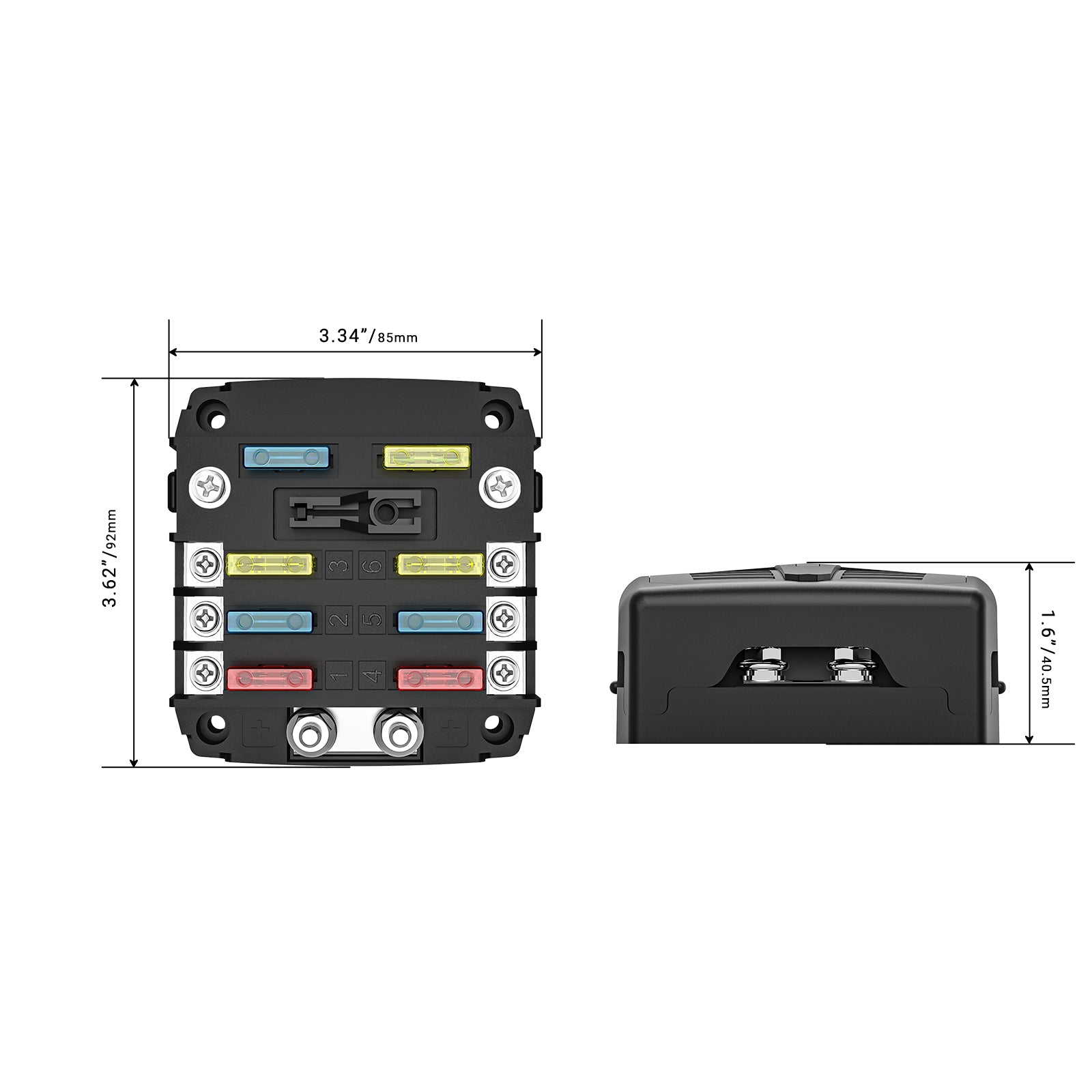 AF6 - 6-way Atc/ato Fuse Block, 6-circuit Power Block for Car RV Truck Boat Utv/atv, Bolt Terminals, 12pcs Fuses, Screws, Fuse Tool & Sticker Labels