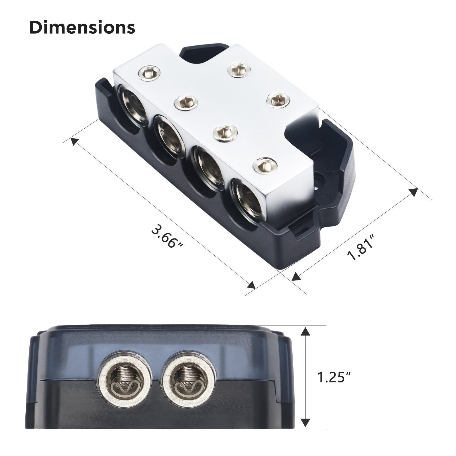 BDB24 - 6-way Power Distribution Block, 2 X 0/2/4 Gauge in / 4 X 0/2/4 Gauge Out Power Distribution Ground Distributor Block for Car Audio Amplifier Splitter