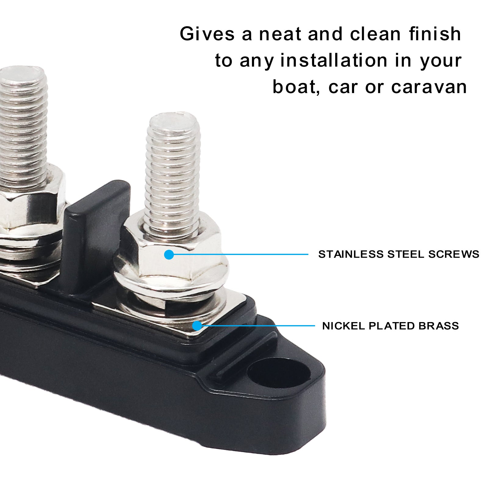 S2P-516 - Insulated 2 Position Busbar 2 X 5/16” Studs Terminals Power Distribution Block with Ring Terminals