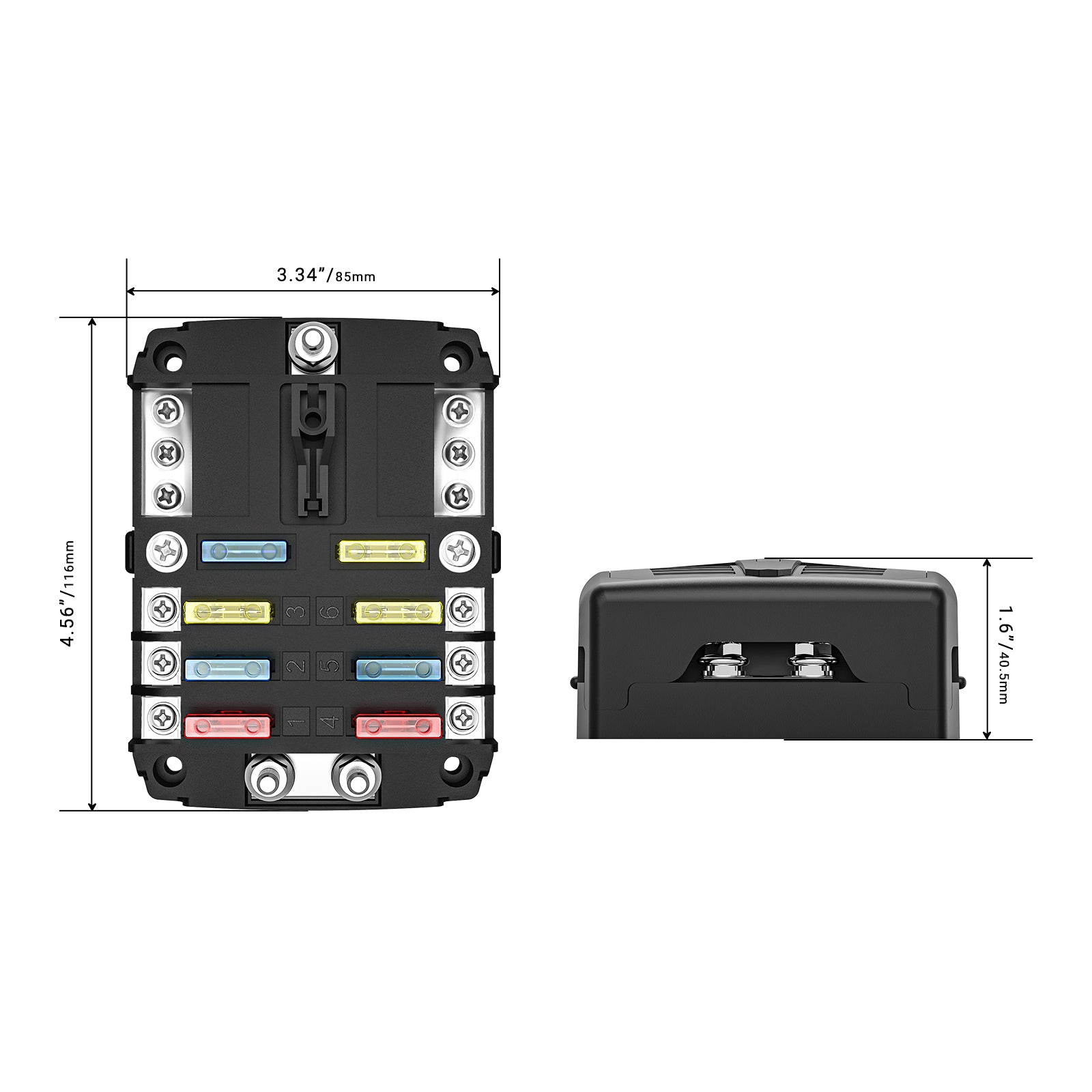 AFG6 - 6-way Atc/ato Fuse Block with Negative Busbar, 6-circuit Power & Ground Combo Block for Car RV Truck Boat Utv/atv, Bolt Terminals, 12pcs Fuses, Screws, Fuse Tool & Sticker Labels