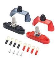S1P-38 - Busbar Single 3/8” Studs Power Distribution Block with Ring Terminals Pair (red & Black)