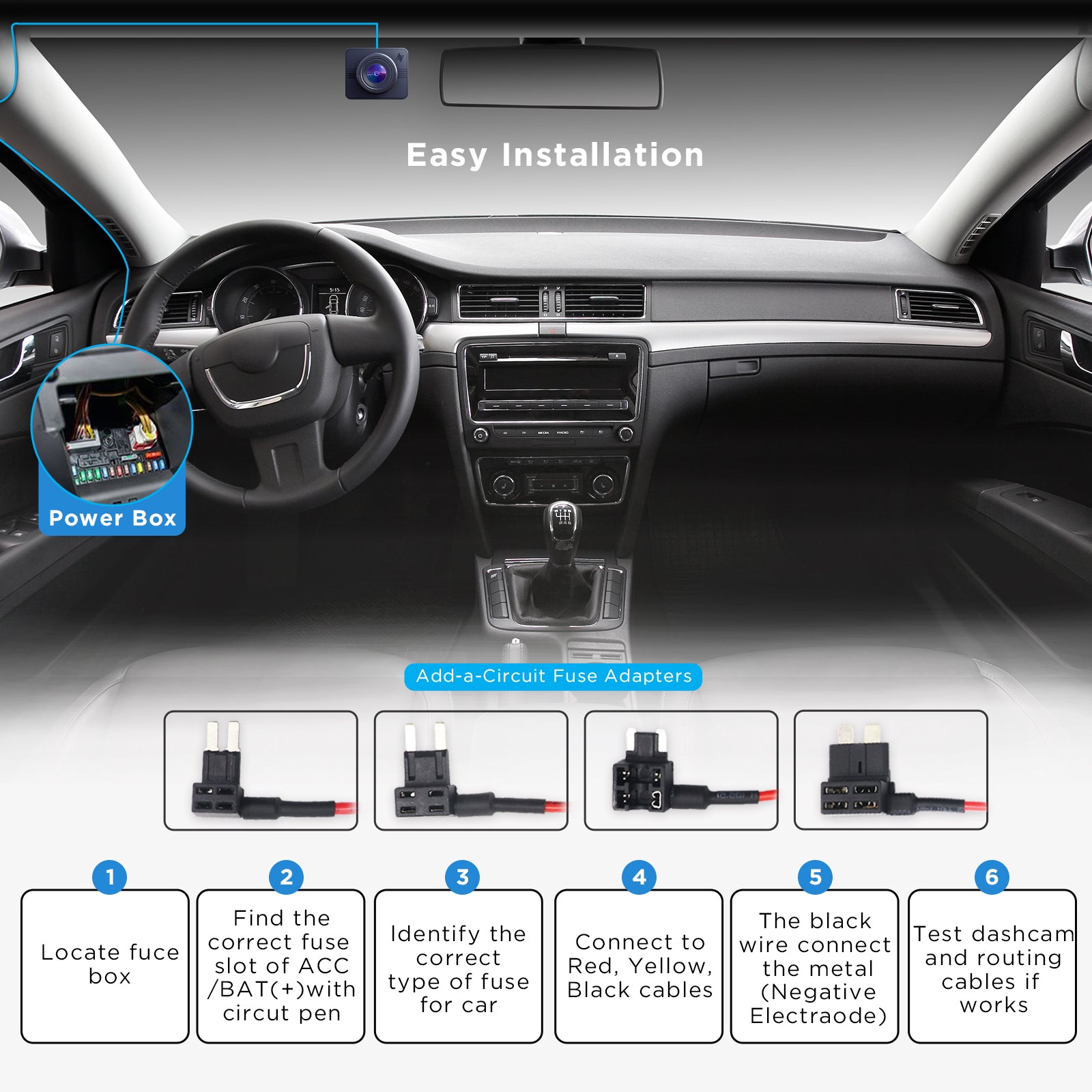 SCHK - Dash Camera Acc Hardwire Kit Mini-usb, 24h Parking Monitor Mode, Converts 12-24v to Output 5v/2.5a, Low Voltage Protection, 14ft with Fuse Tap Kit