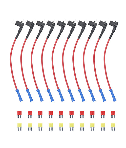 FT4-10 - Recoil 12v Car Add-a-circuit Fuse Tap Adapter, Mini Blade Fuse Holder, 10a, 20a Fuses (10 Pack)