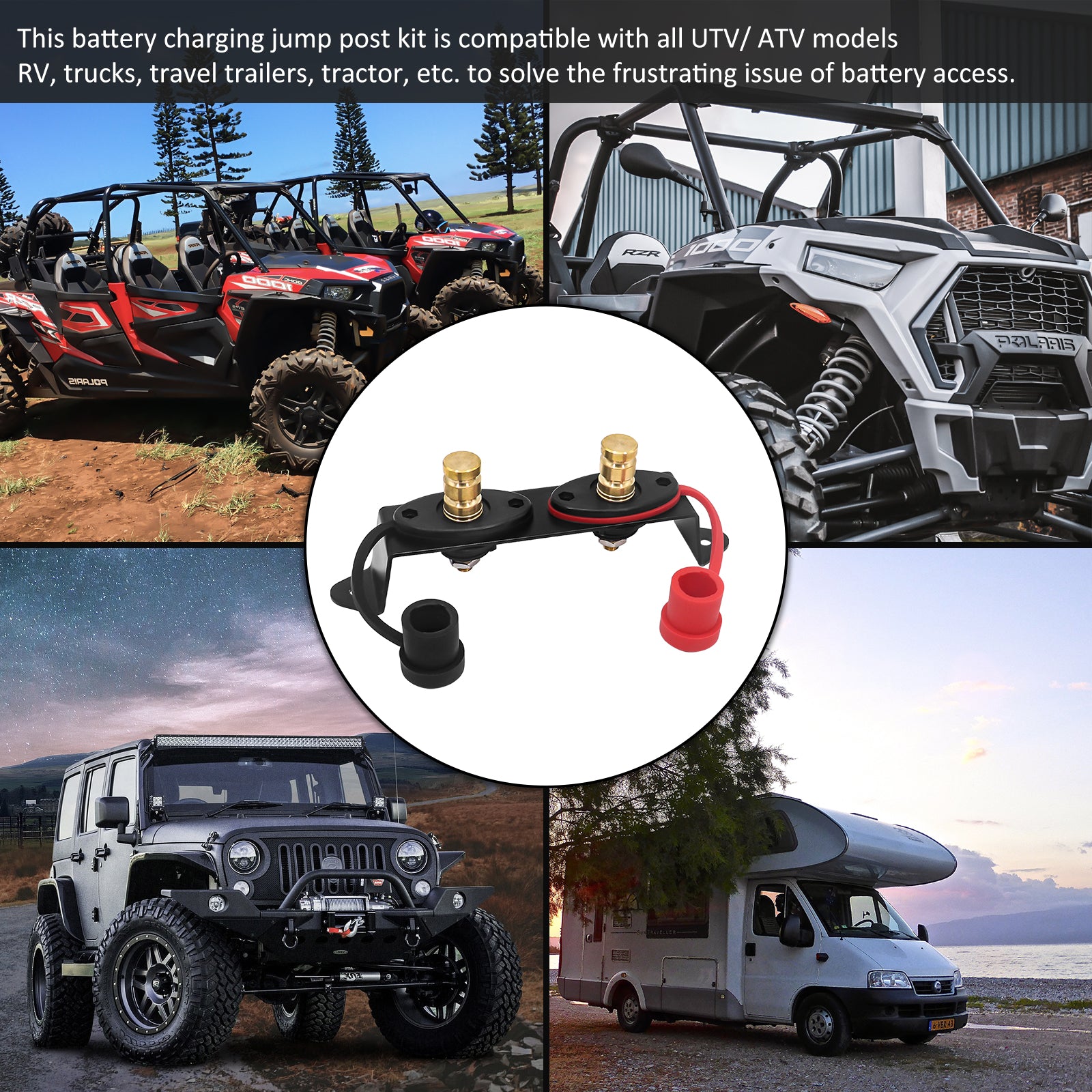 BJP-K - UTV Remote Battery Charging and Jump Posts, Battery Terminals Relocation Kit with 4 Gauge Tinned OFC Cable & Mounting Bracket, Quick & Easy Charging, for UTV ATV Slingshot Car Trucks RV Tractor Boat