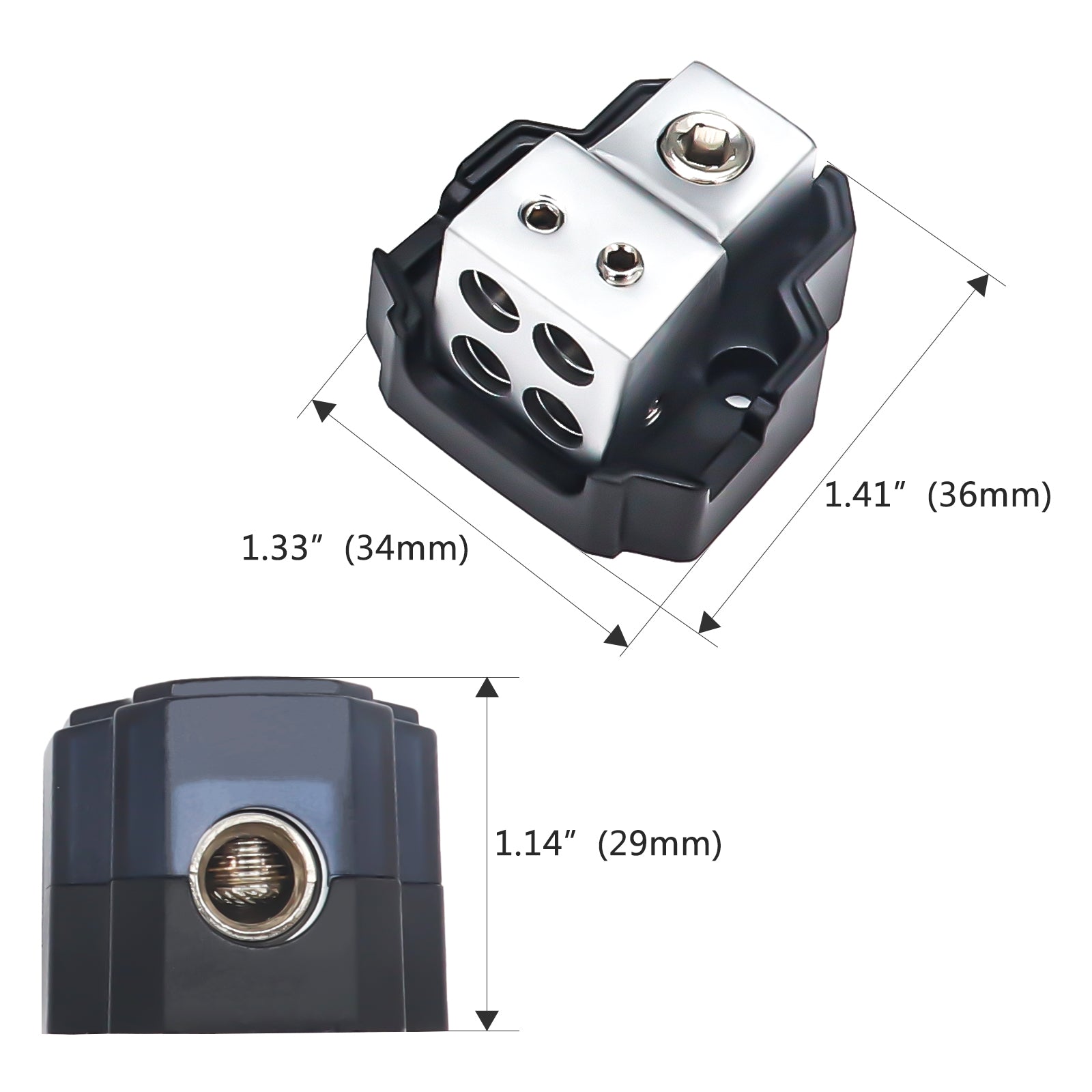 SDB14P - 4-way Mini Power Distribution Block, 1 X 4/8 Gauge in / 4 X 8/10 Gauge Out Power Distribution Ground Distributor Block for Car Audio, 2 Pack