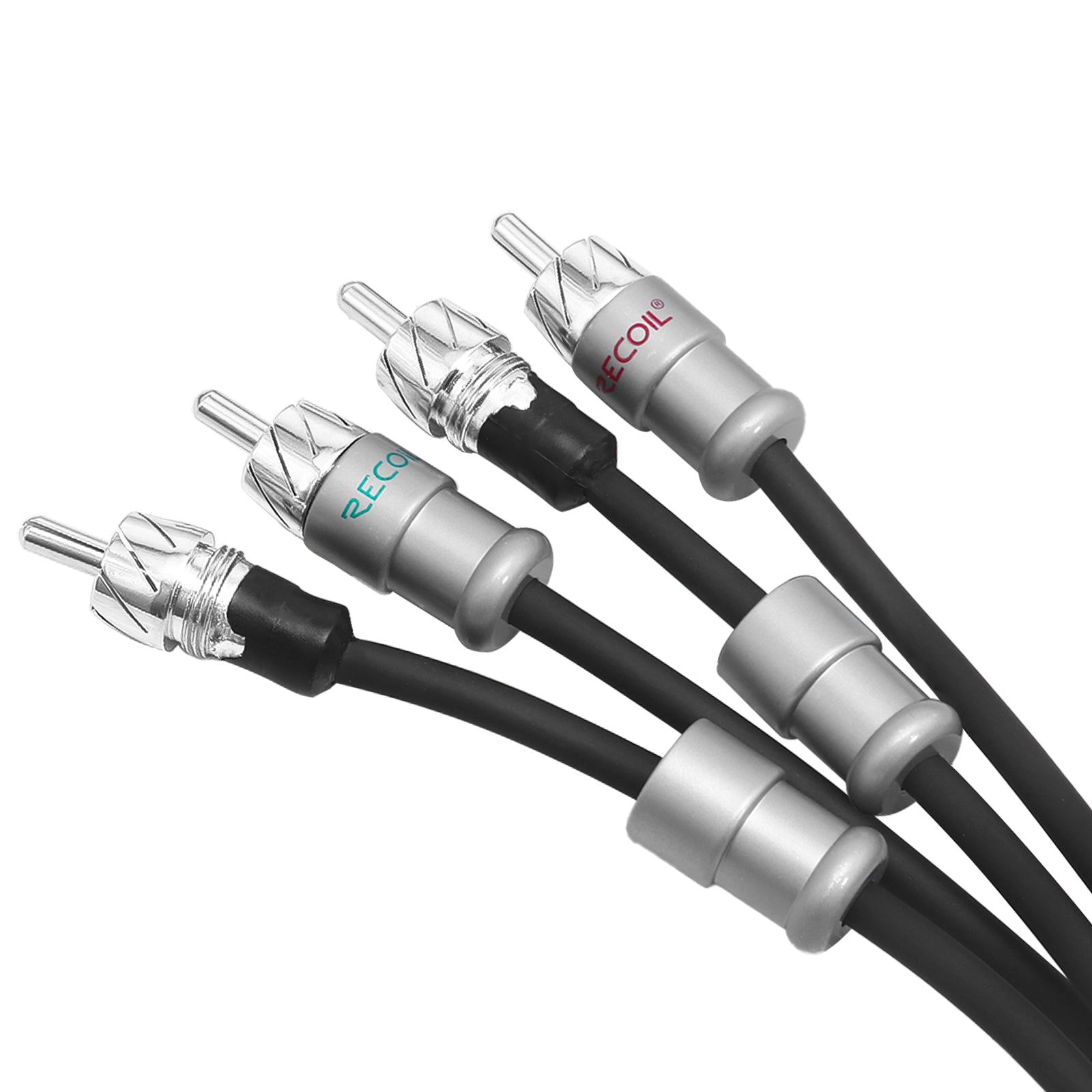 XI412 - Echo Max Series Premium 99.99% Oxygen Free Copper 12ft 4-channel RCA Audio Interconnects Cable, with Machined Brass Connectors & Braided Nylon Jacket