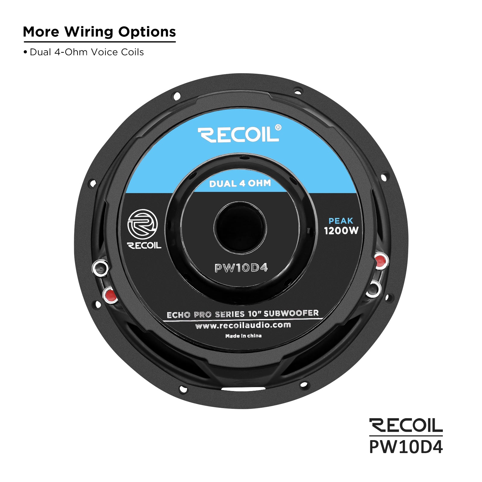 PW10D4 - Echo Pro 10 Inch Subwoofer - 1,200 Watts Power Dual 4 OHM Voice Coil, 2.5" Black-coated 4 Layer High Temperature Voice Coil, Competition Grade Impp Cone