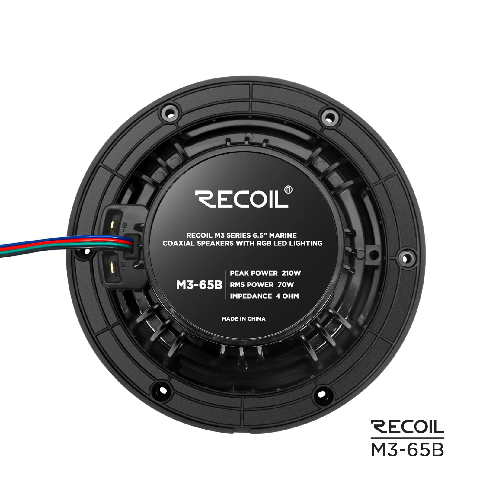 M3-65B - 6.5 Inch 2-way Marine Boat Coaxial Speakers with Built-in RGB LED, Black